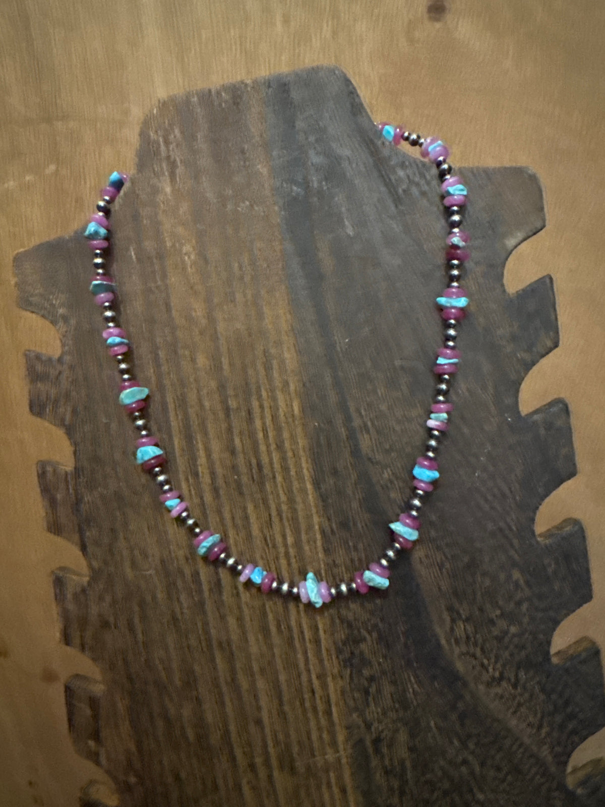 Pink fuchsia and turquoise sterling silver necklace