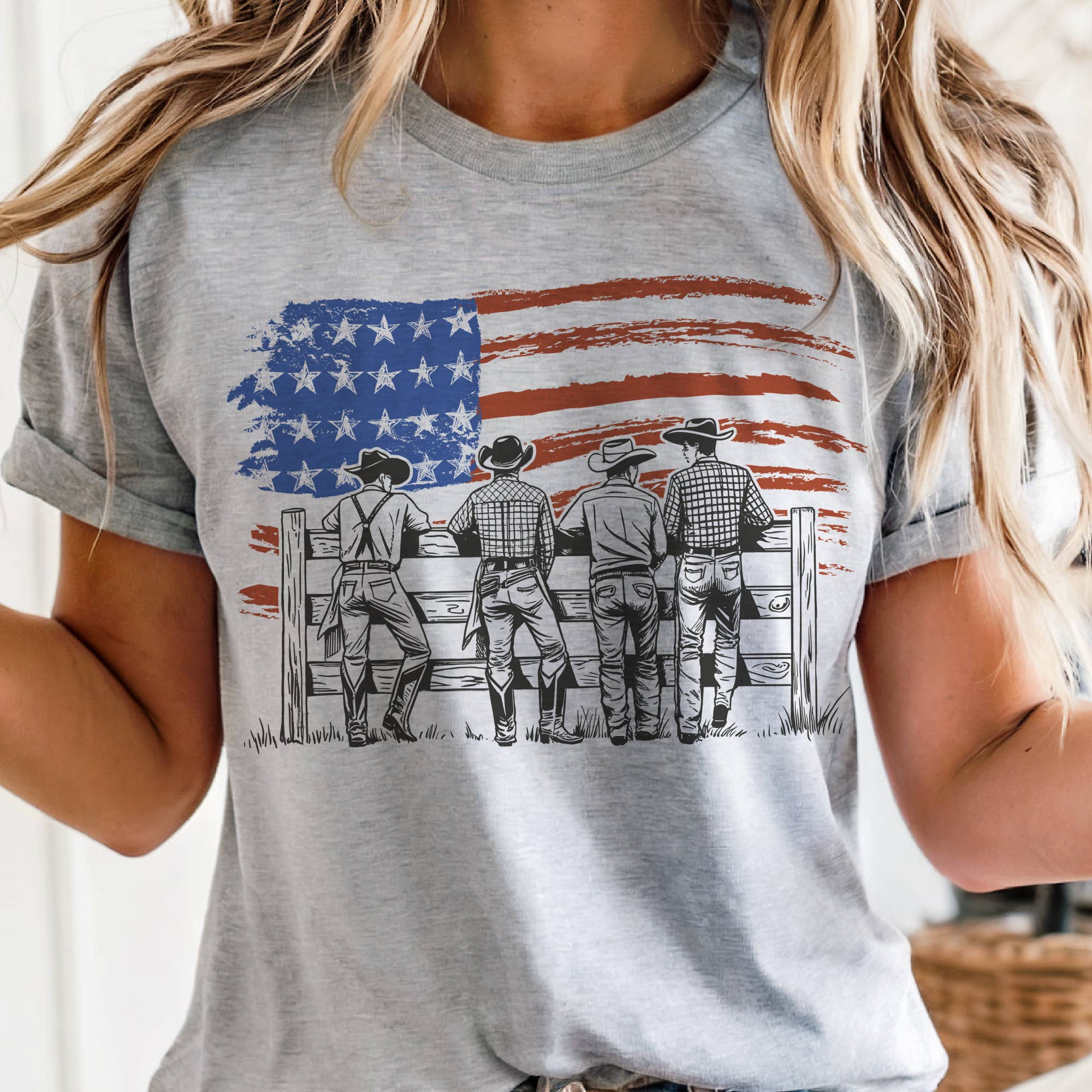 Western USA Cowboy Flag Patriotic Country Graphic Tee