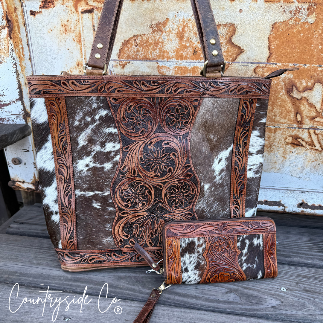 Lucille Cowhide Tooled Leather Wallet Wristlet