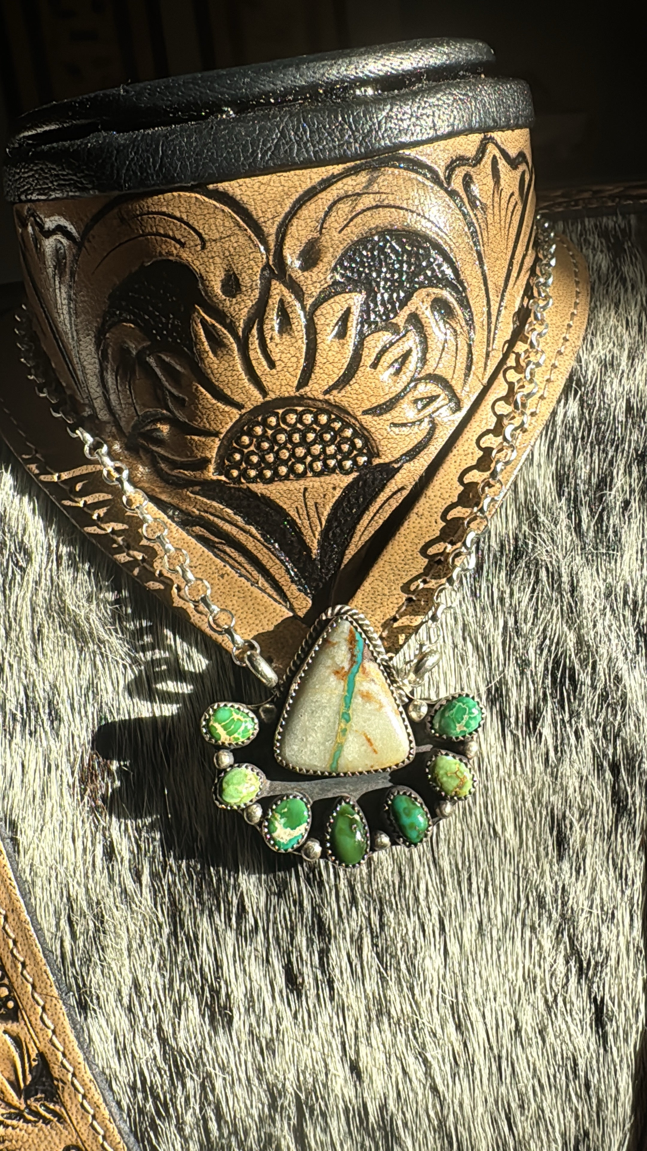 Royston ribbon turquoise with emerald Valley green necklace
