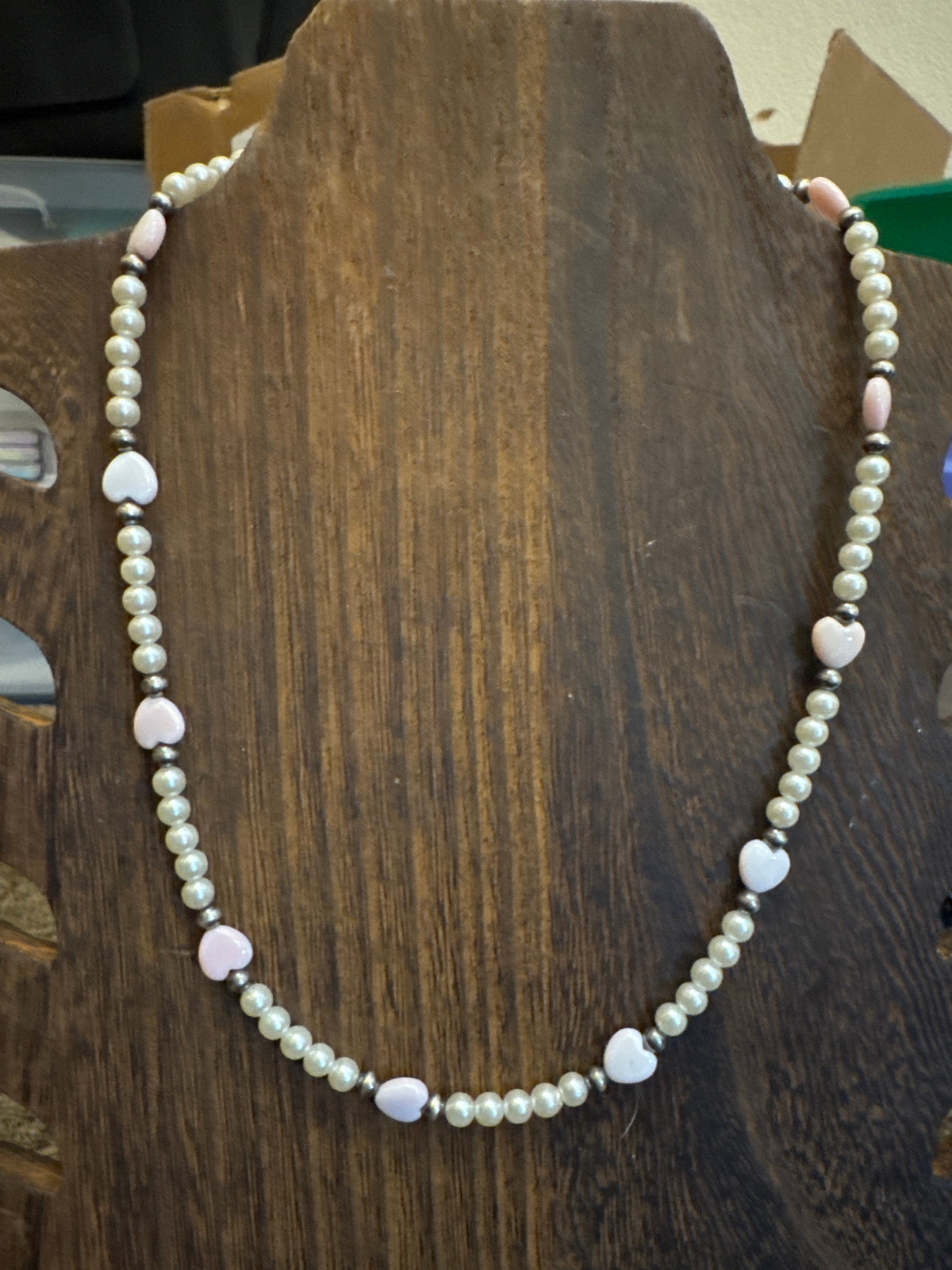 Pink heart, and pearl necklace