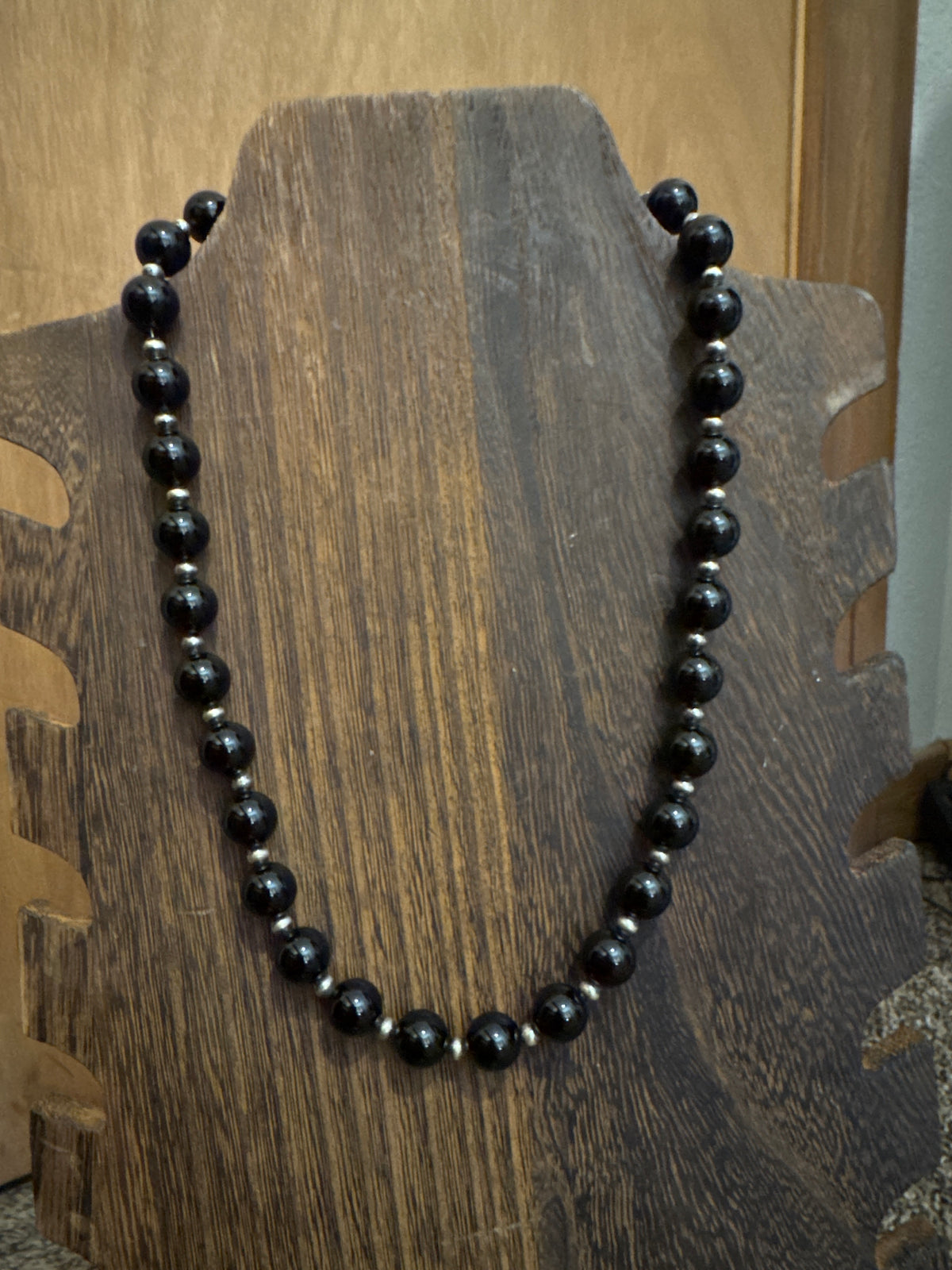 Black Onyx 10 MM necklace sterling silver