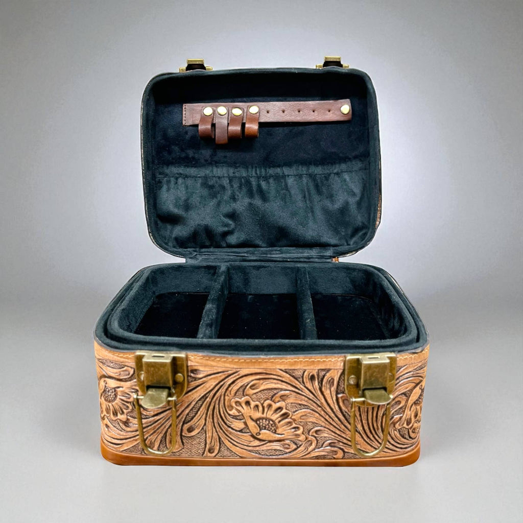 Daisy tooled & cowhide jewelry box 