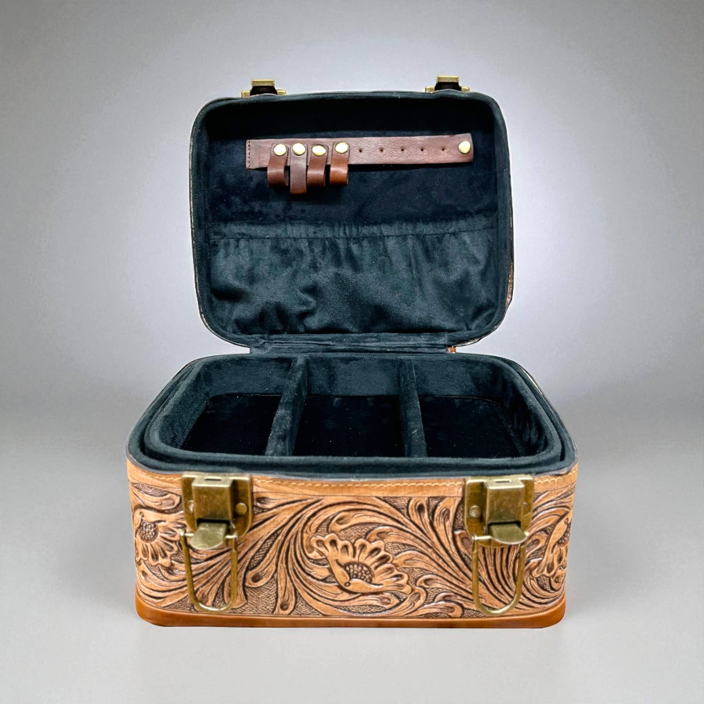 Daisy tooled & cowhide jewelry box 