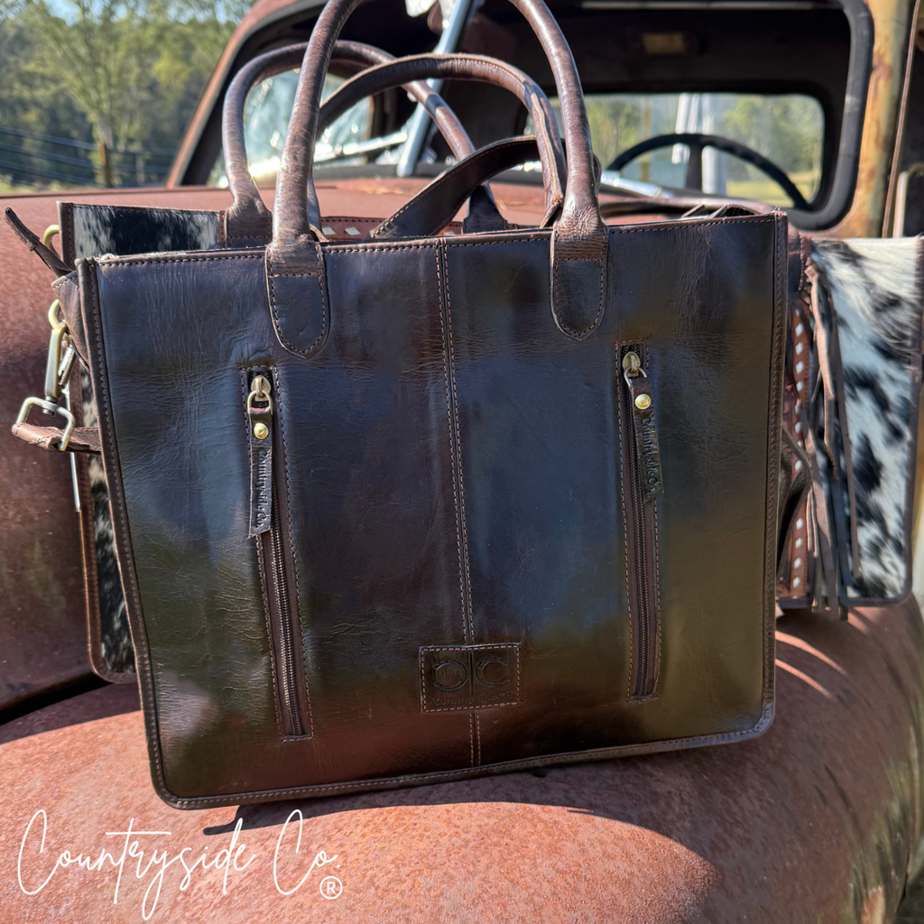 Jesse Cowhide and Tooled Leather Fringe Tote computer bag