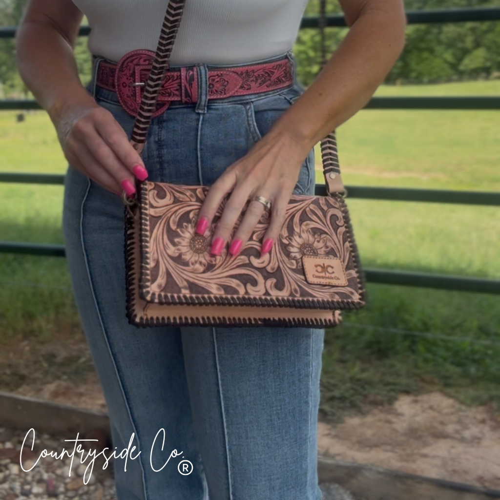 Countryside Charm Tooled Leather Clutch Purse Christmas 2025