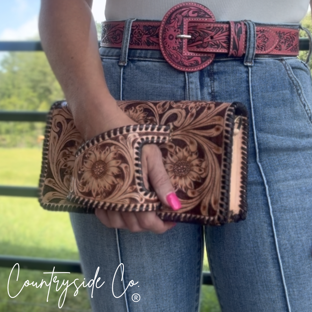 Countryside Charm Tooled Leather Clutch Purse Christmas 2025