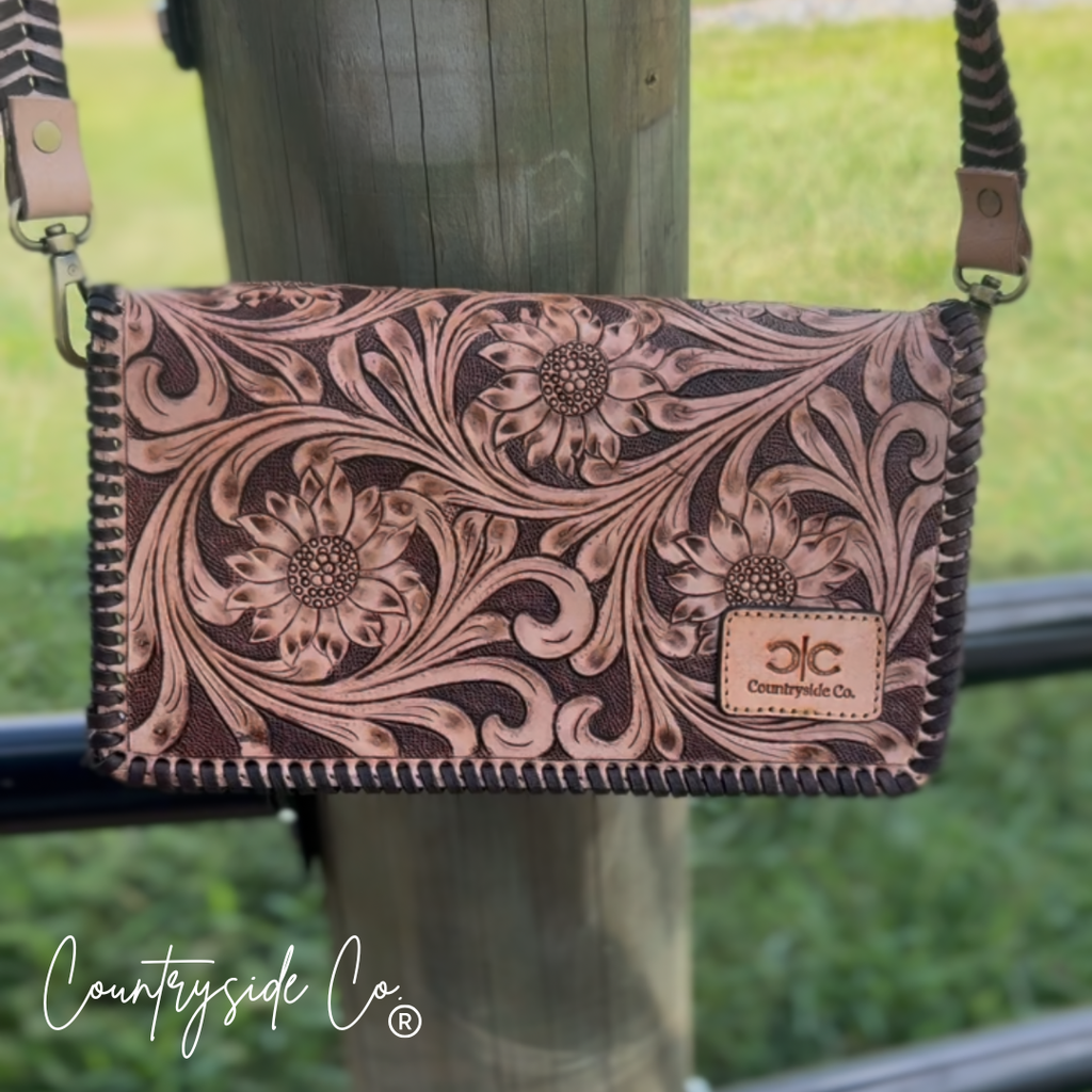 Countryside Charm Tooled Leather Clutch Purse Christmas 2025