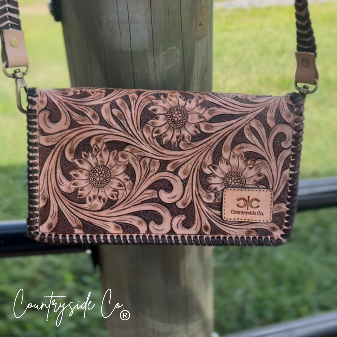 Countryside Charm Tooled Leather Clutch Purse Christmas 2025