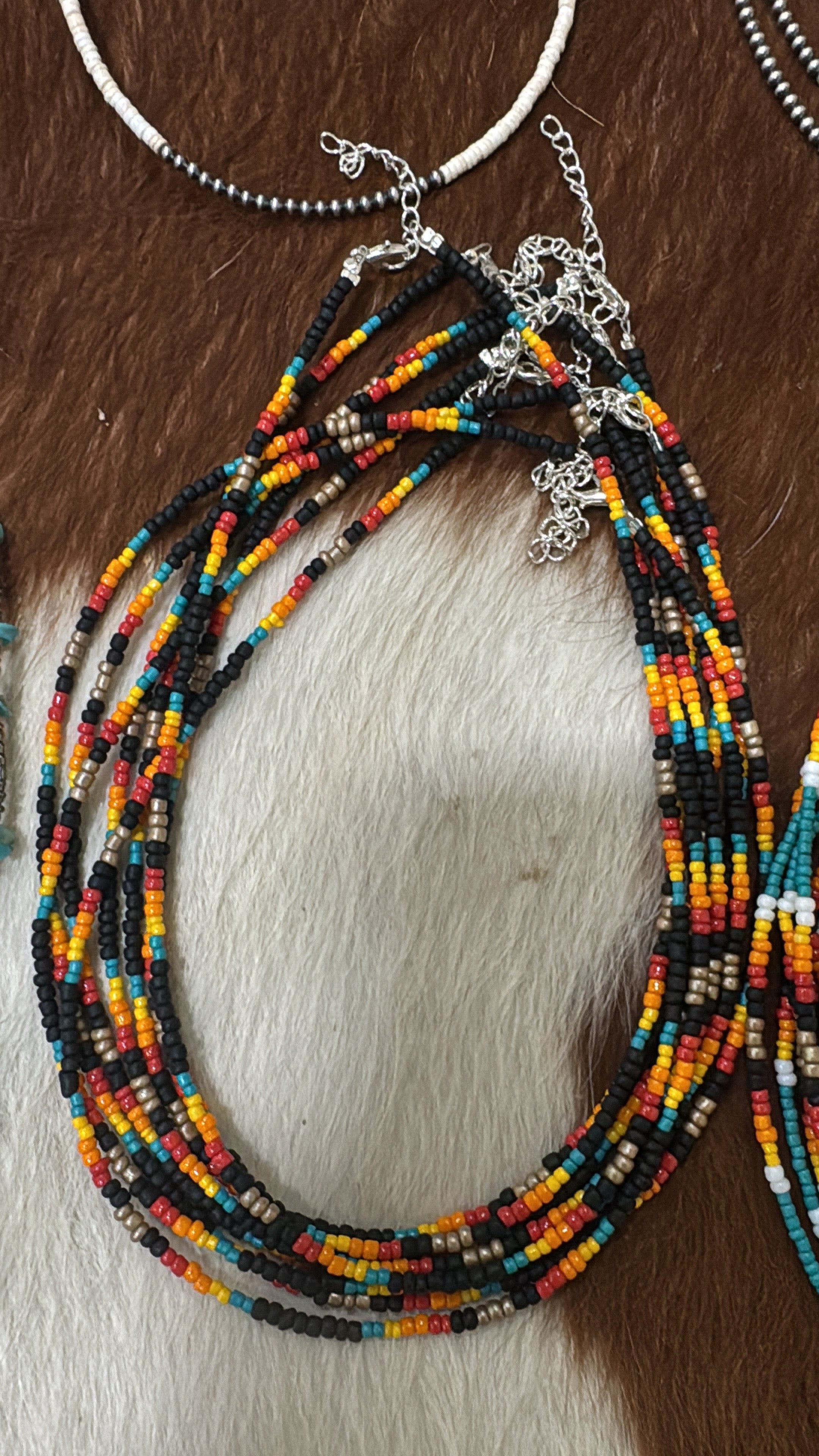 Seed bead, turquoise, black necklace