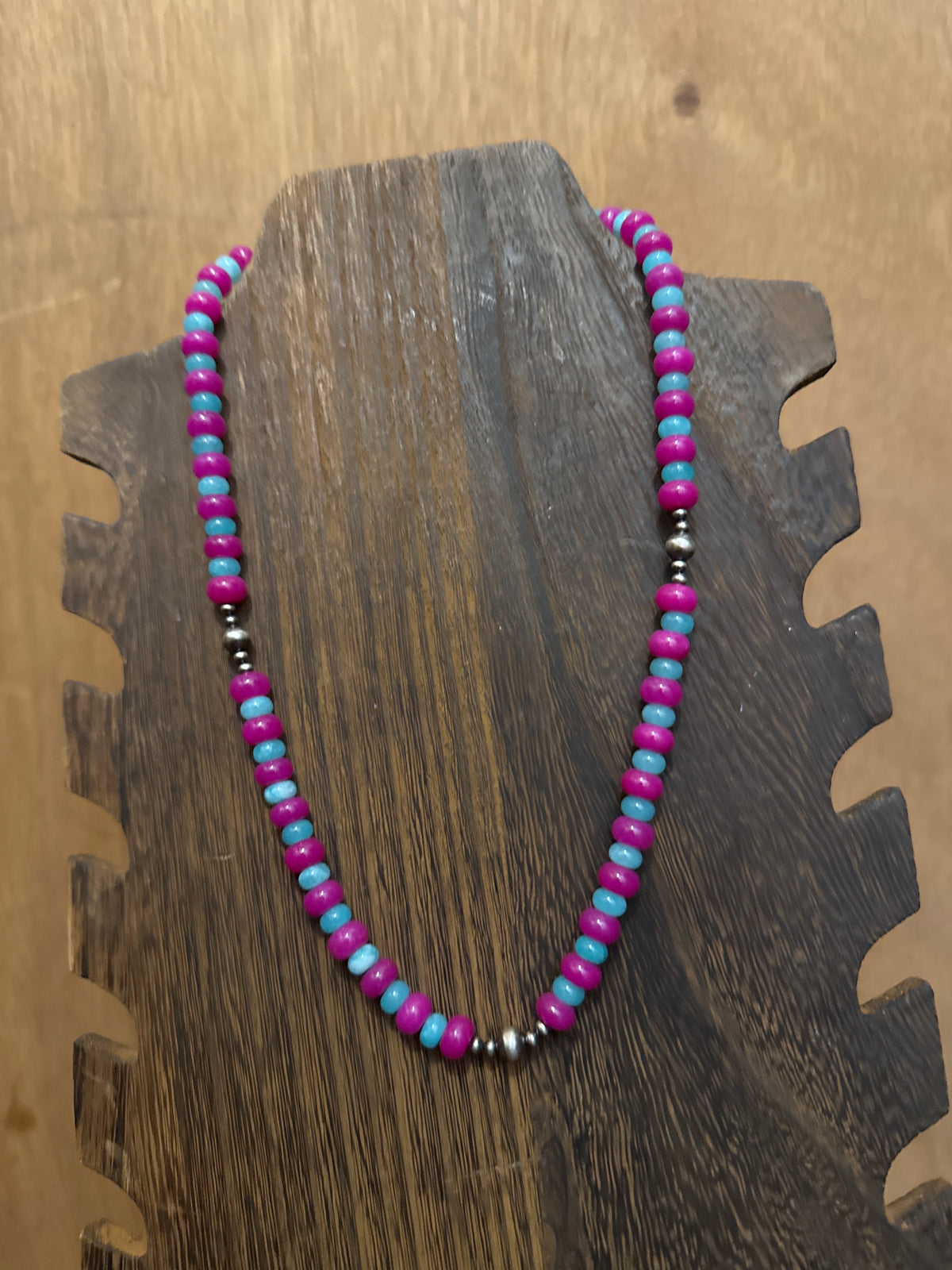 Pink fuchsia with blue opal necklace