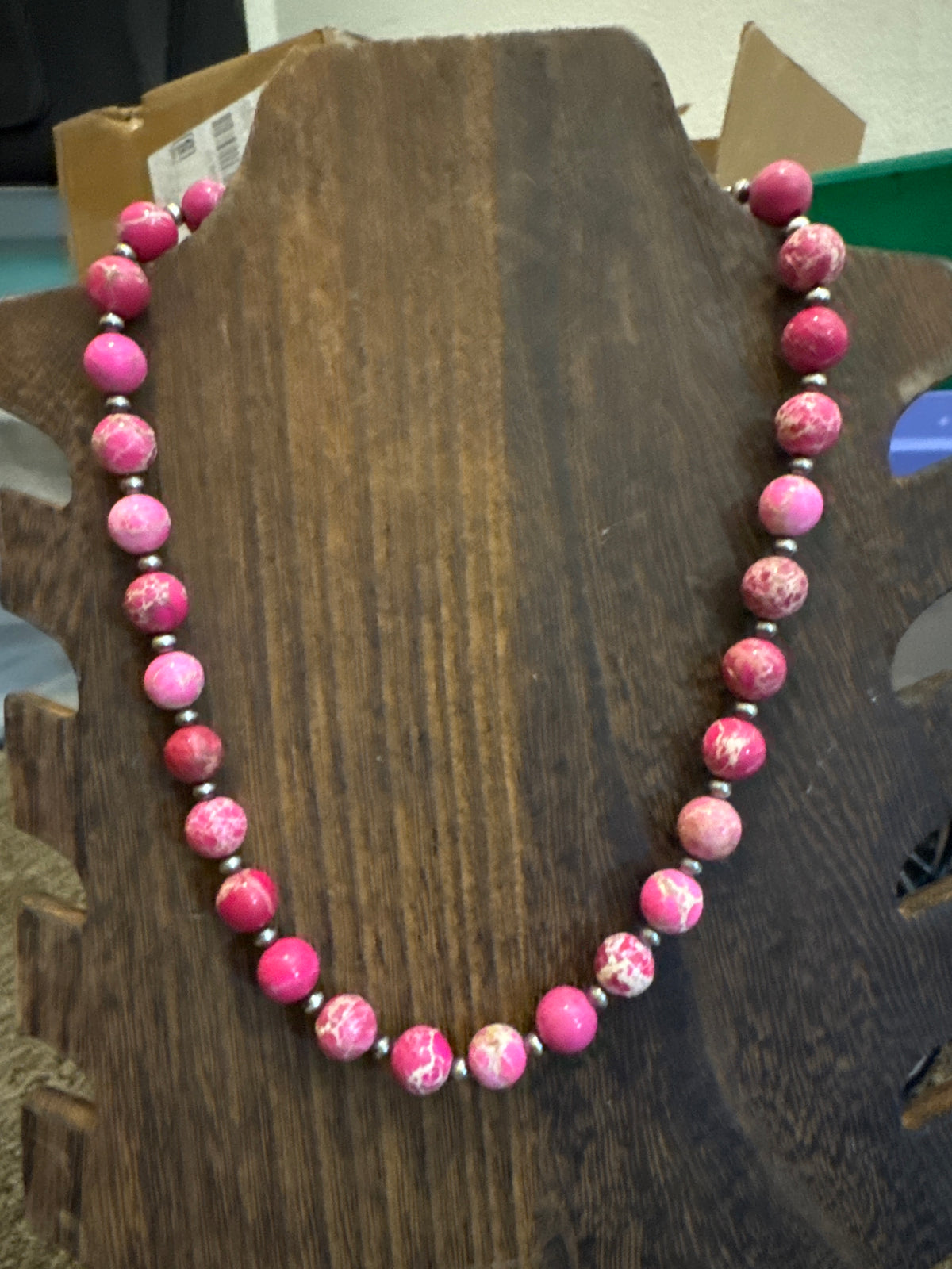 Pink sea sediment 10 MM with sterling silver necklace
