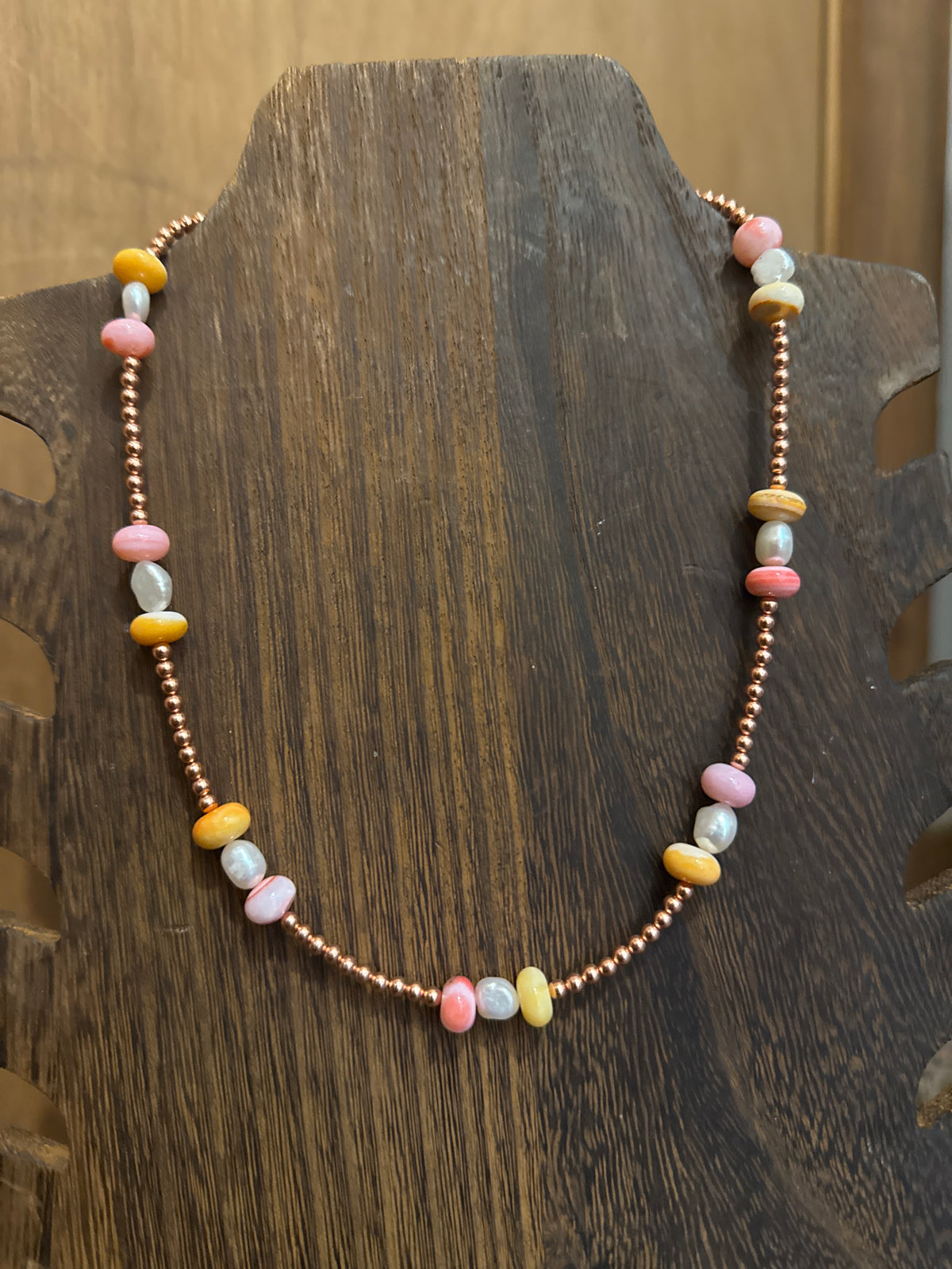Copper and pink opal and freshwater pearl