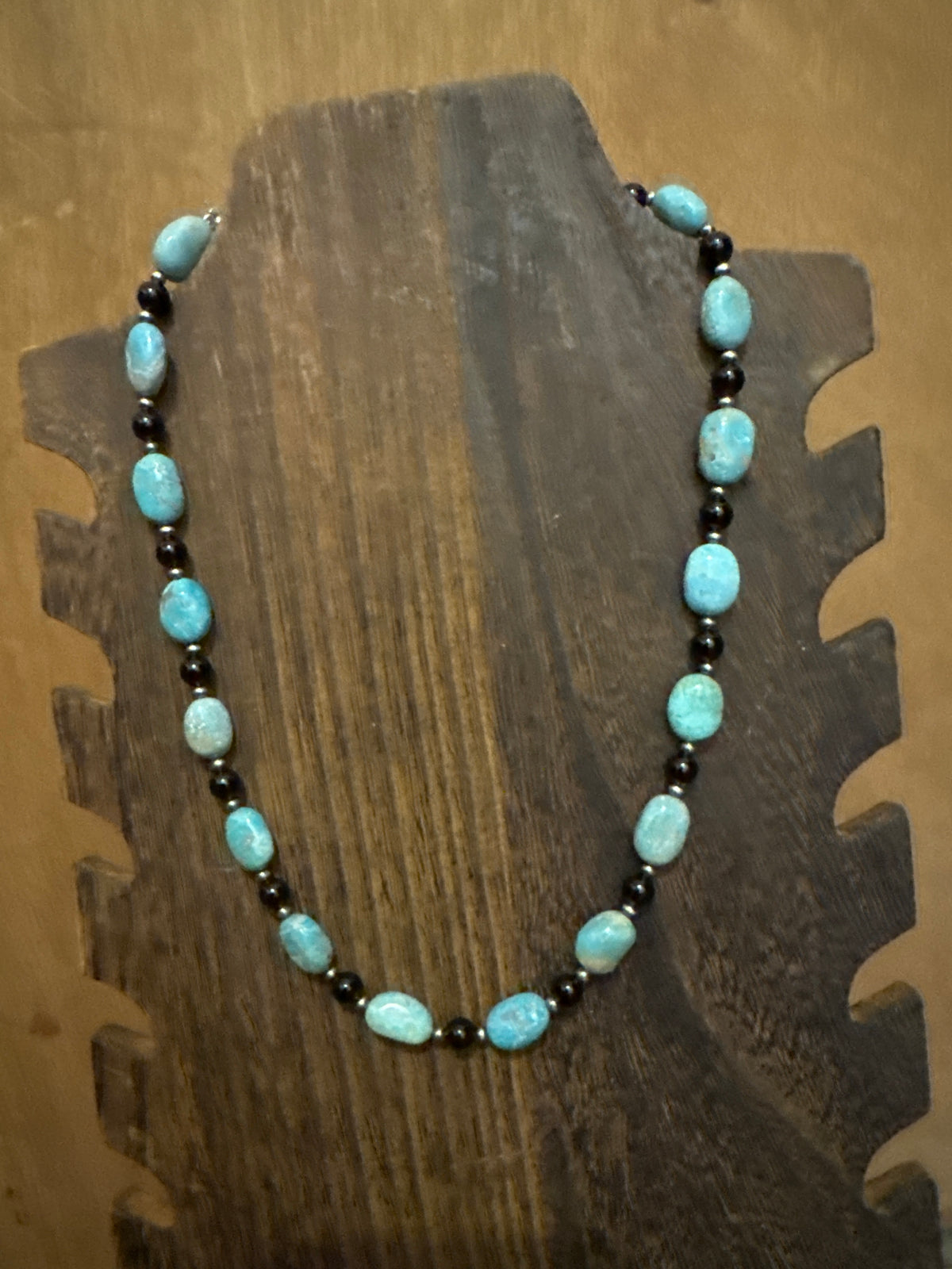 Large turquoise nugget necklace with black Onyx