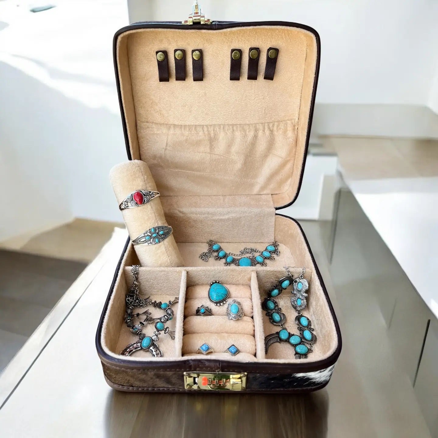 All tooled leather jewelry box with passcode