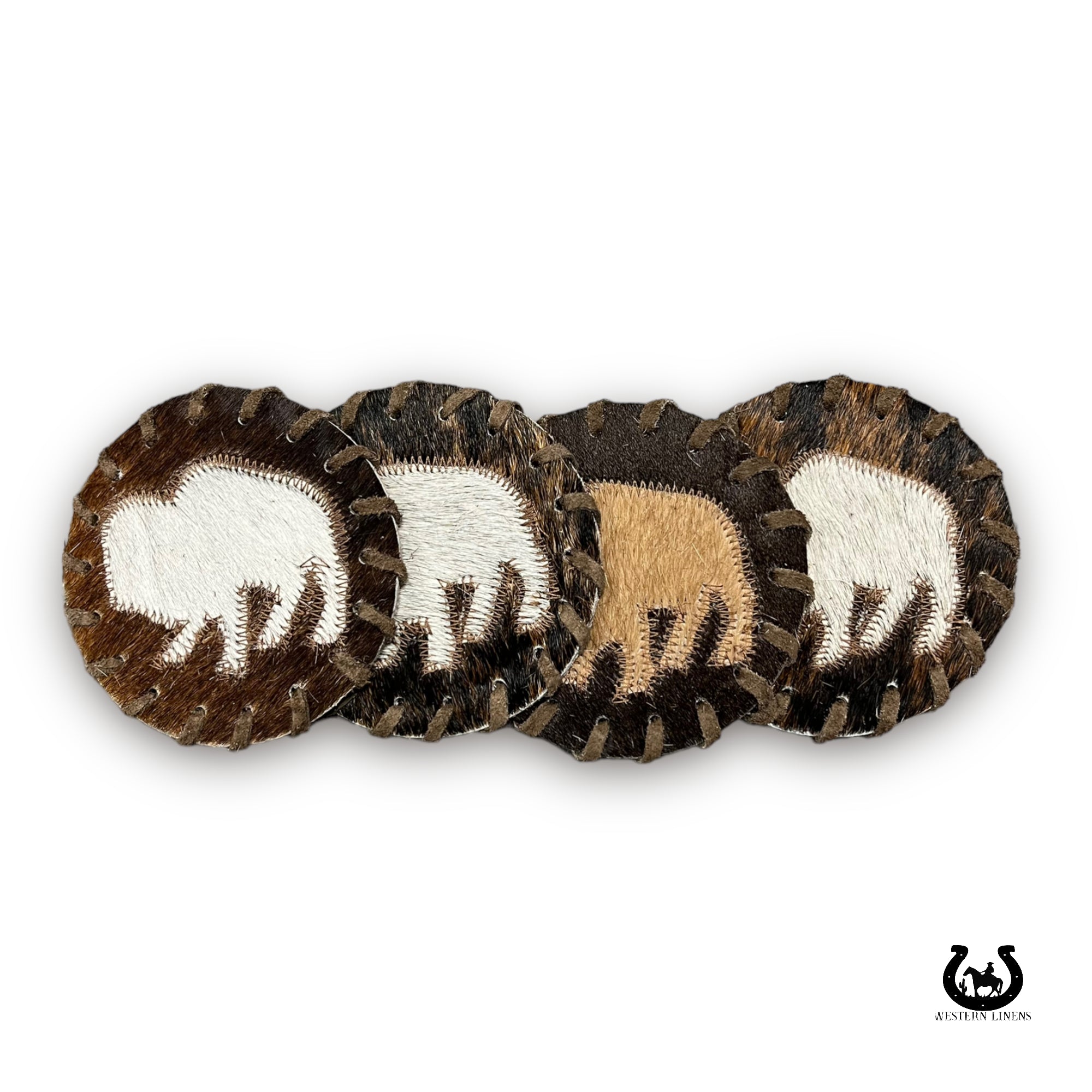Cowhide buffalo coaster - 4pc set
