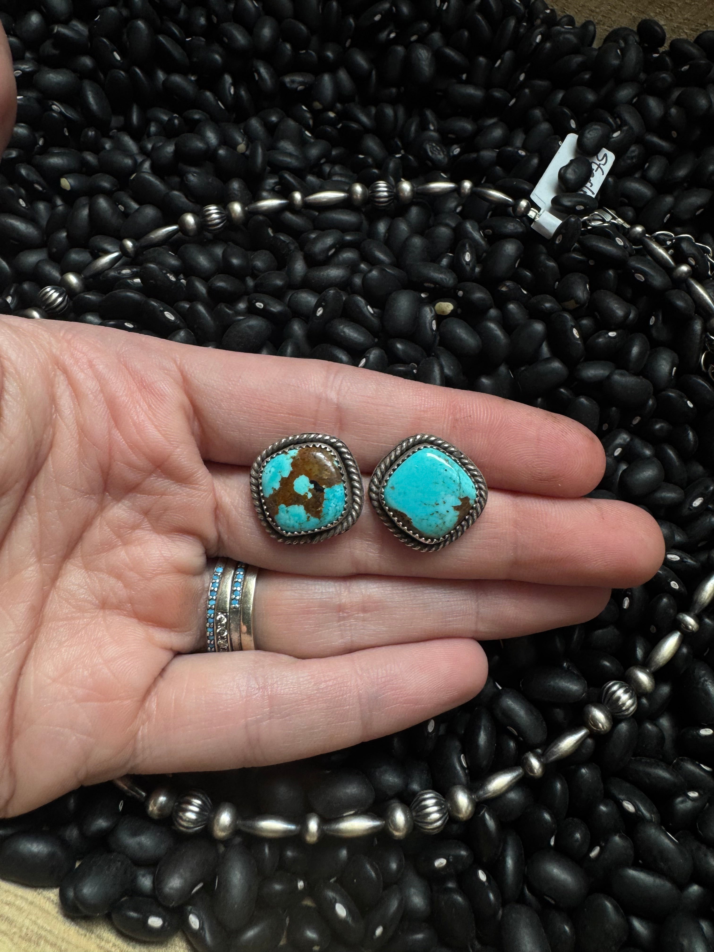 Number eight turquoise stud earrings