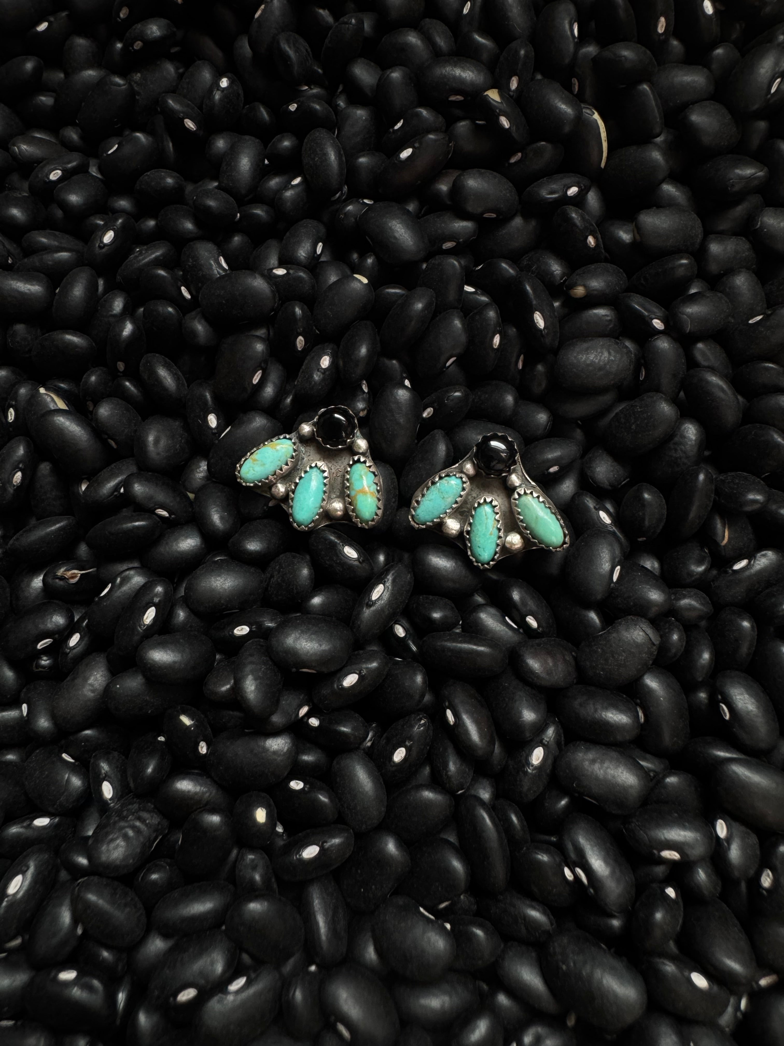 Black Onyx and Kingman stud earrings