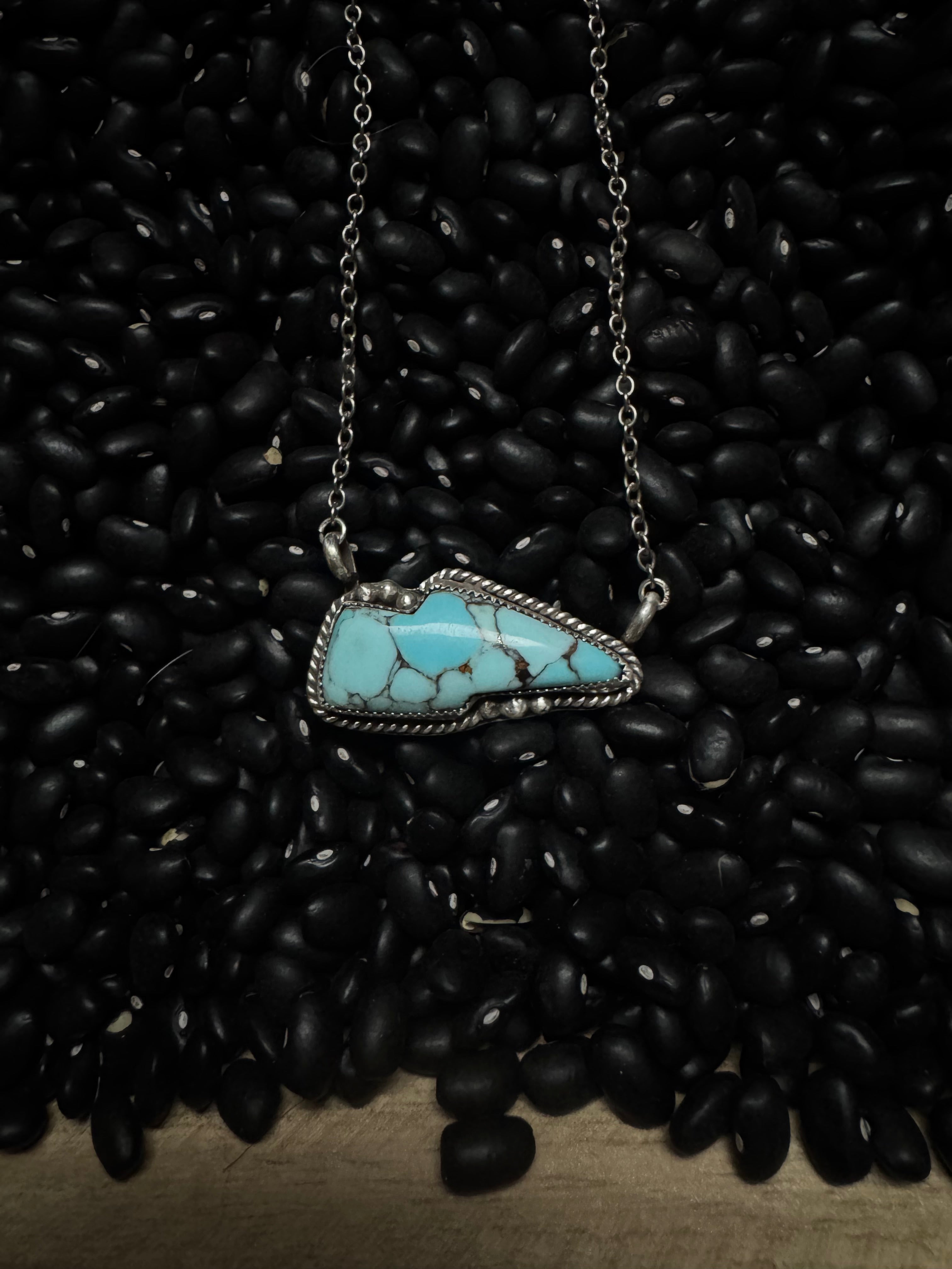 Pressed turquoise bar necklace, lightning bolt