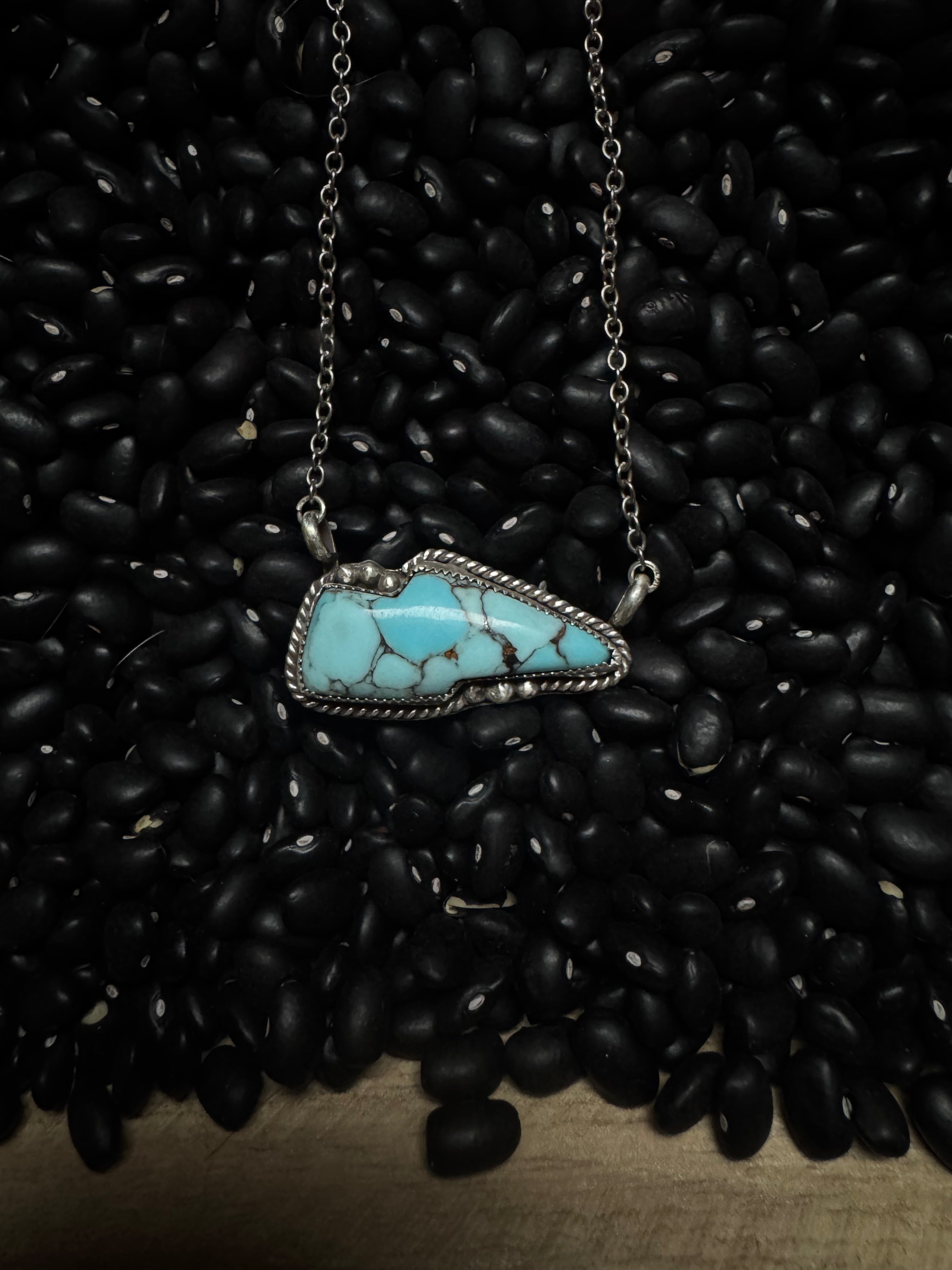 Pressed turquoise bar necklace, lightning bolt