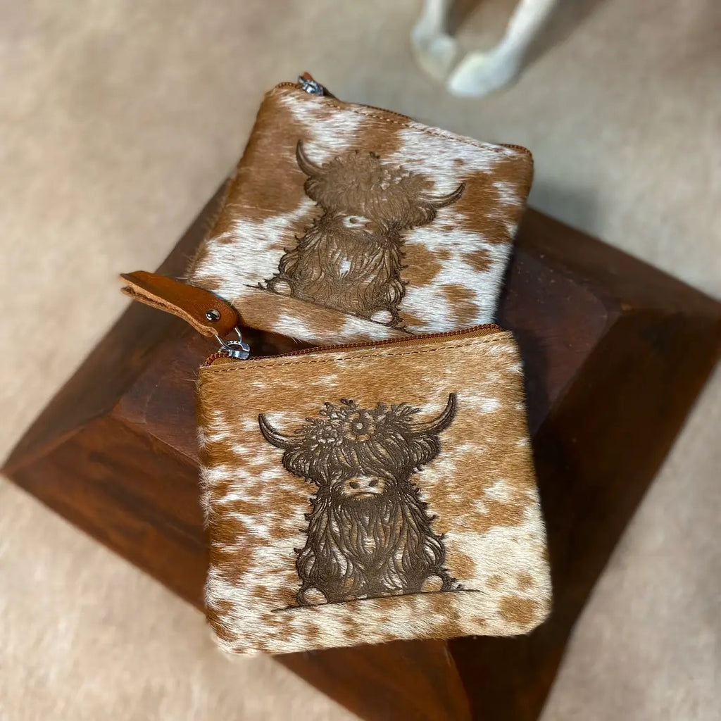 Highland Floral Cowhide Leather Coin Pouch