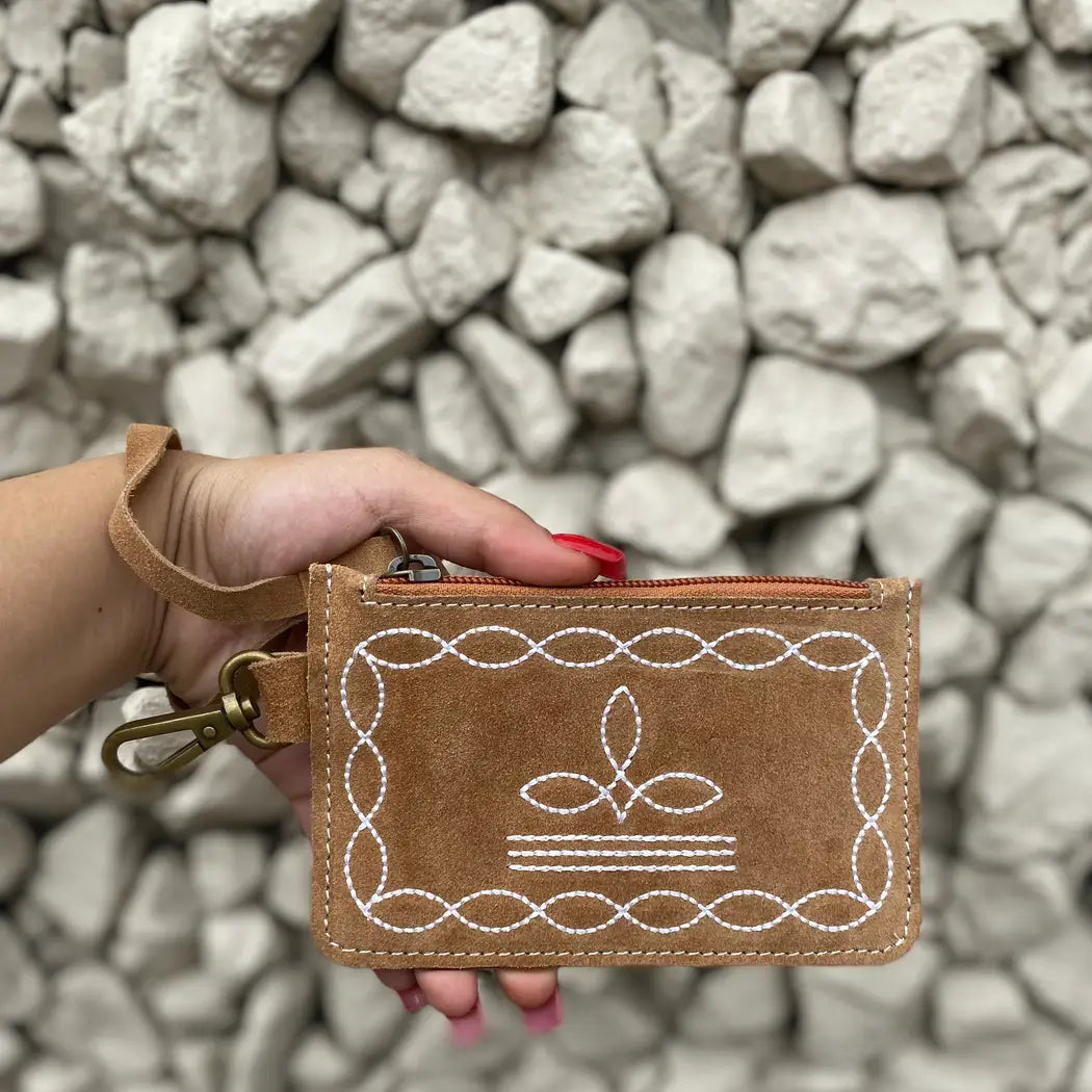 Tan BootStitch Wristlet Credit Card