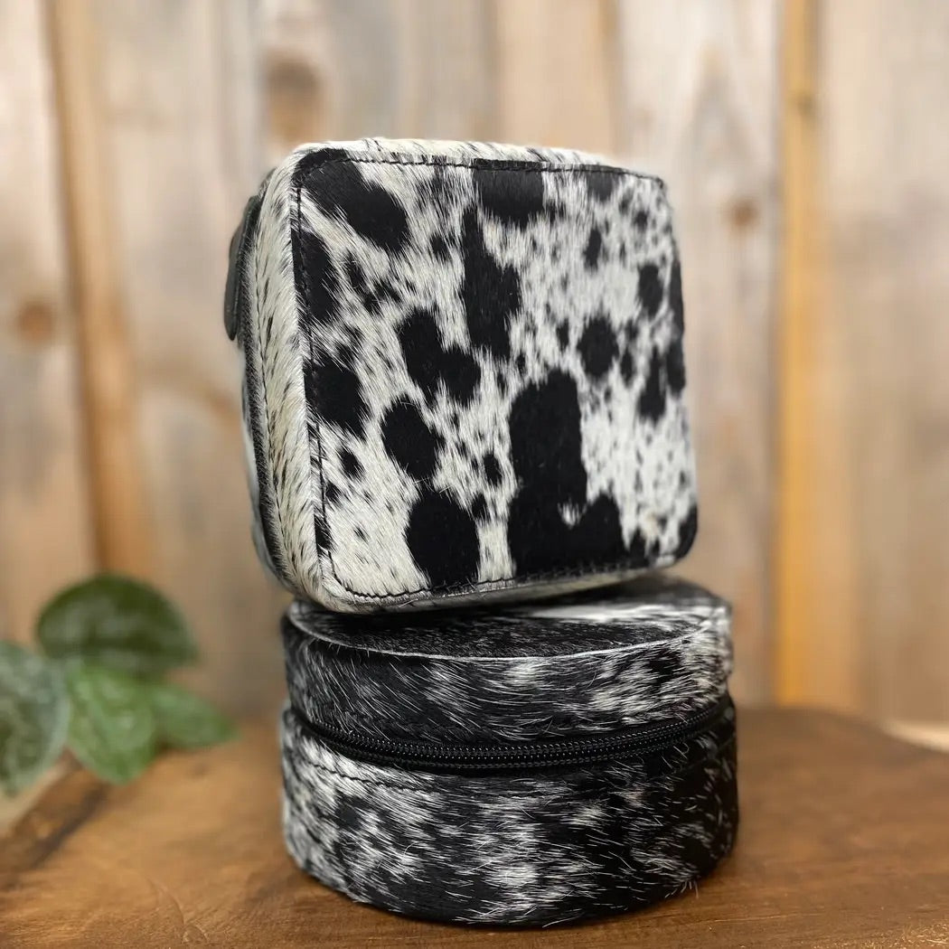 Black Cowhide Jewelry Box round