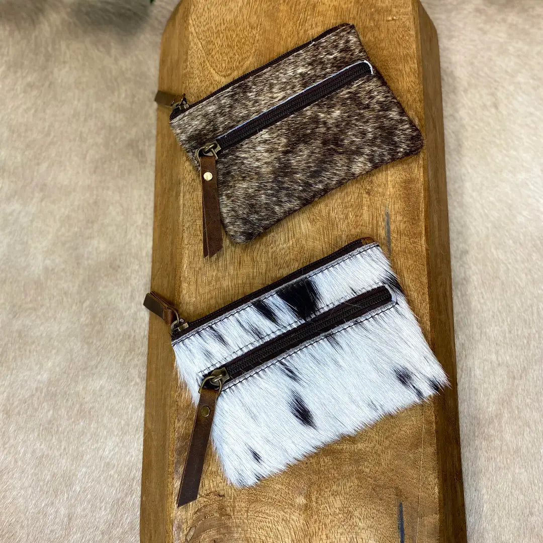 Vintage Leather Cowhide Double Zip Coin Pouch