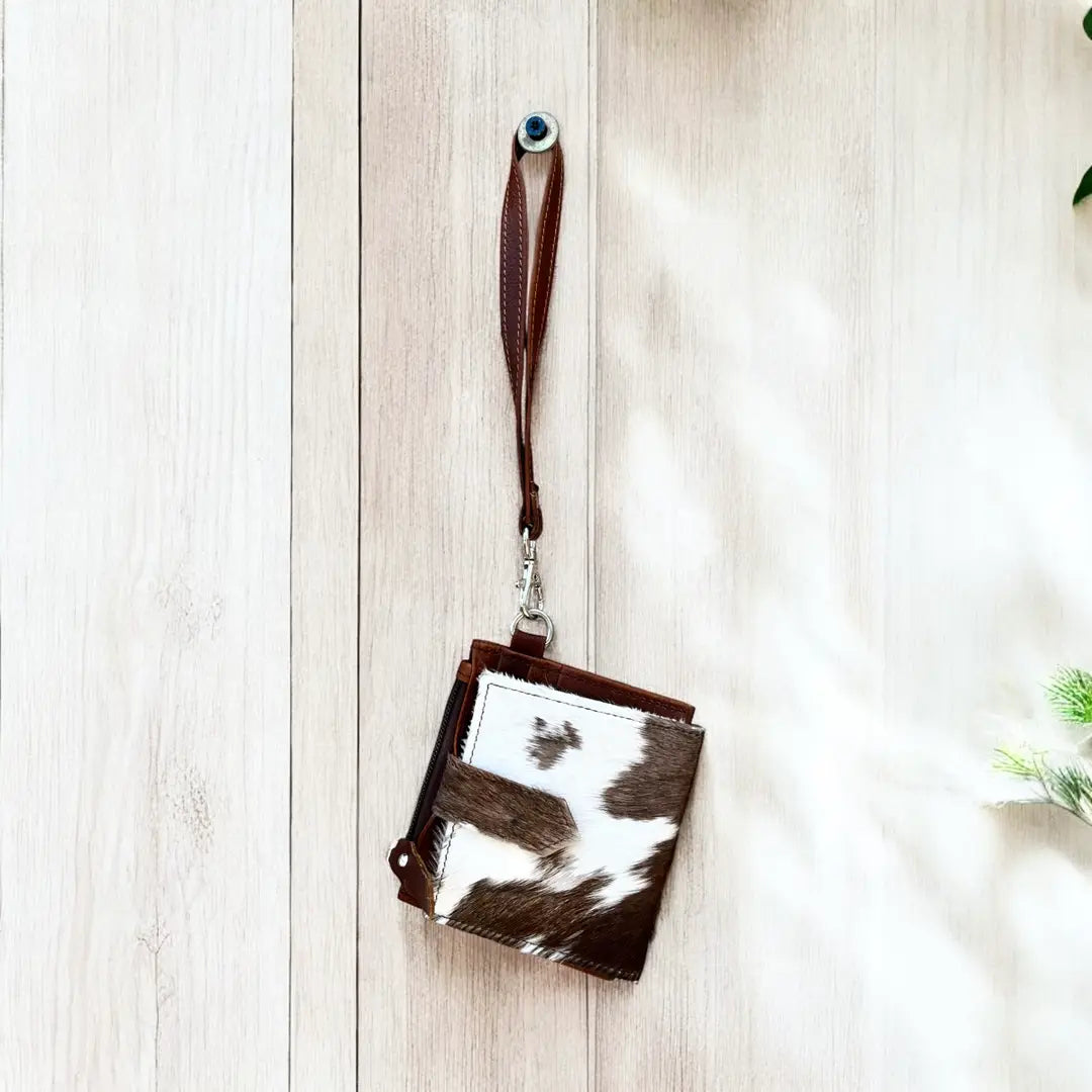 Brown cowhide & leather wristlet wallet