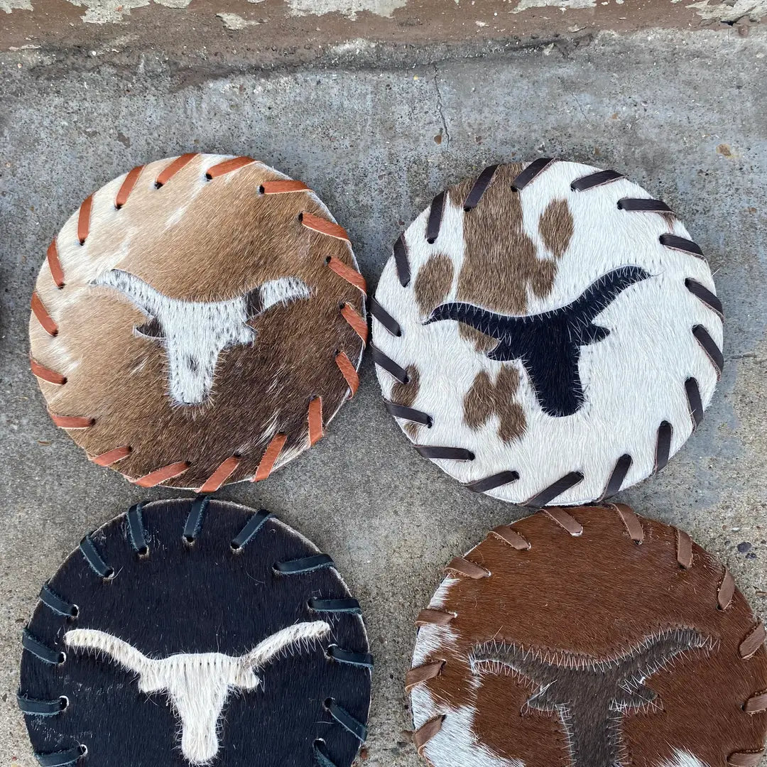 Cowhide Longhorn coaster - 4pc set