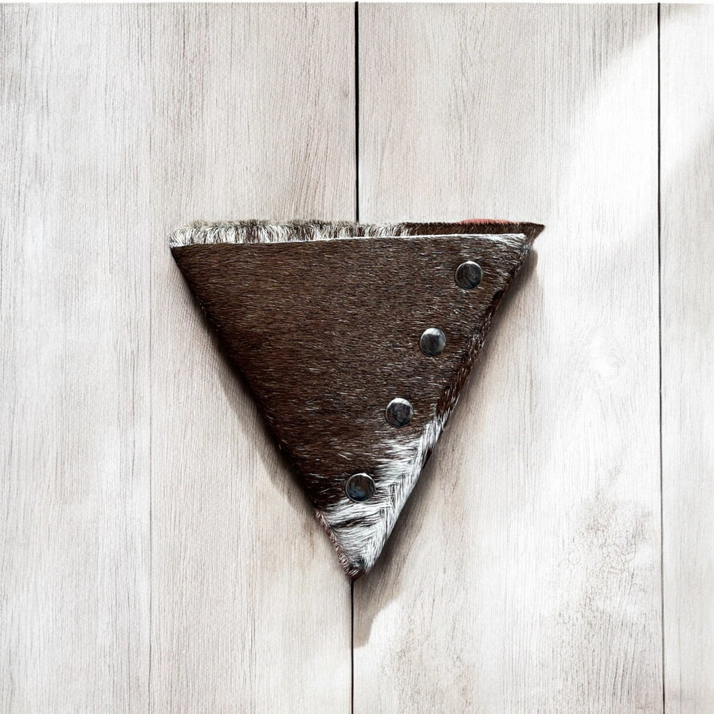 Brown cowhide triangle jewelry pouch