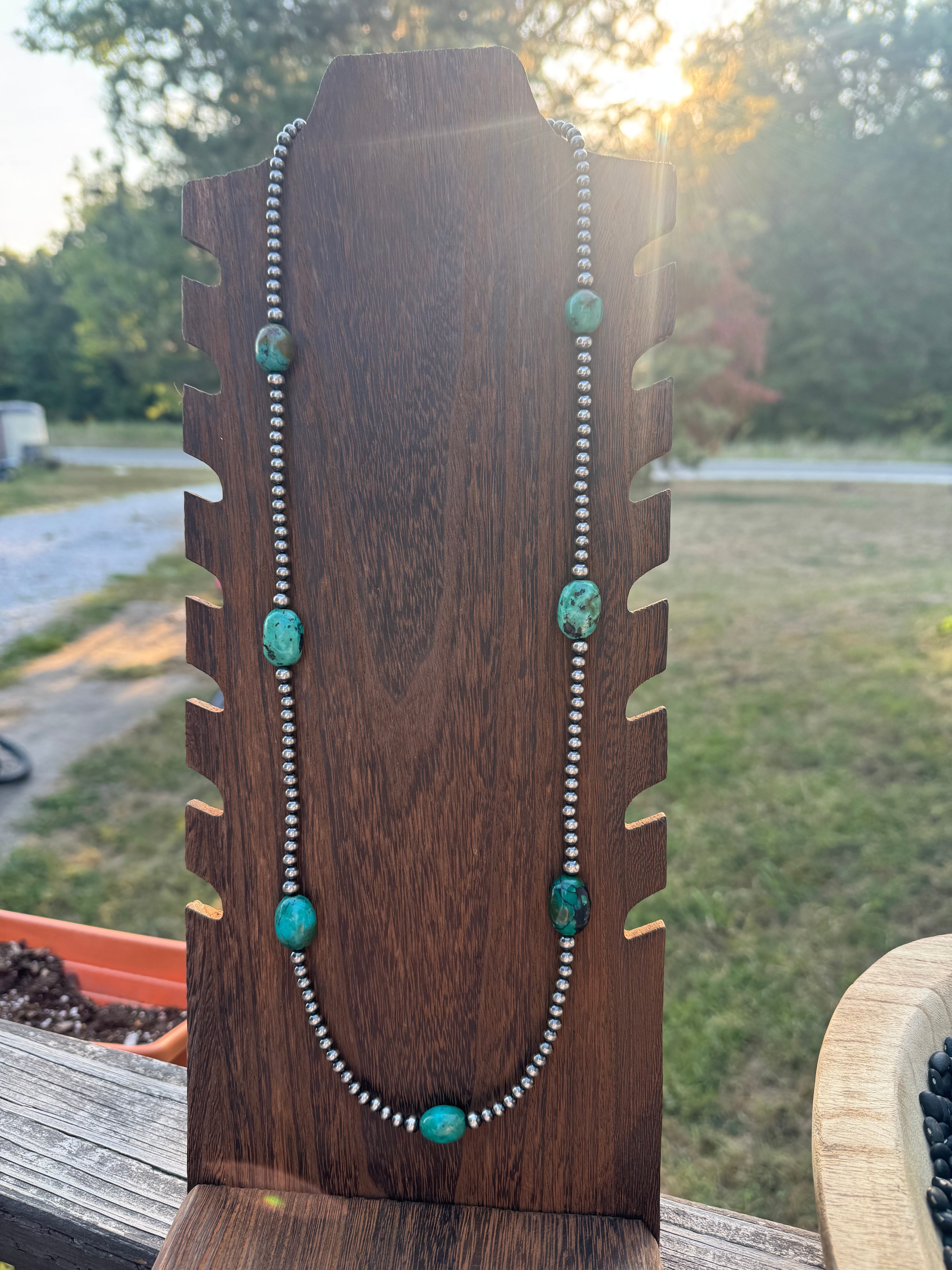 5mm turquoise sterling silver necklace 30 inches long