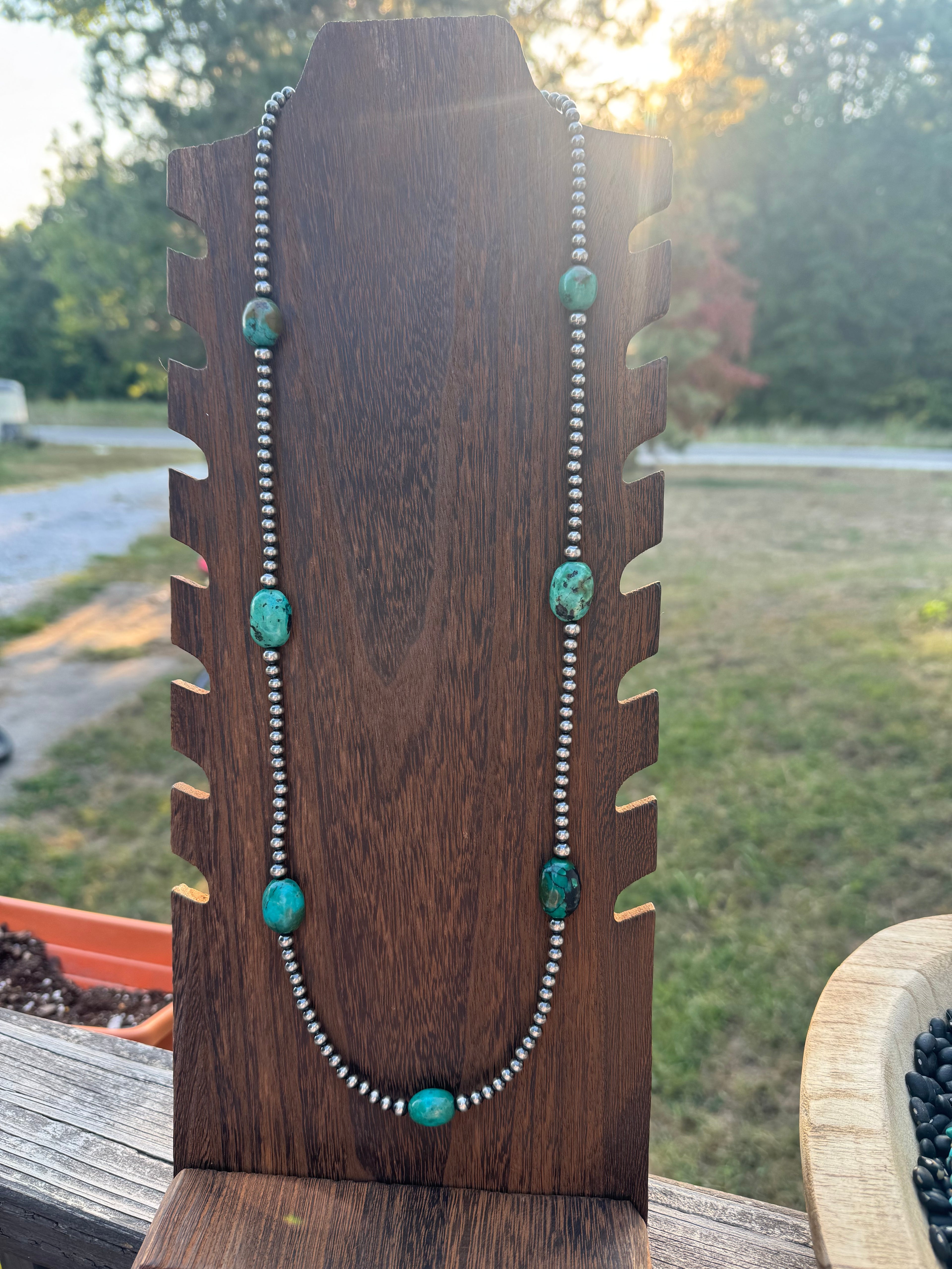 5mm turquoise sterling silver necklace 30 inches long
