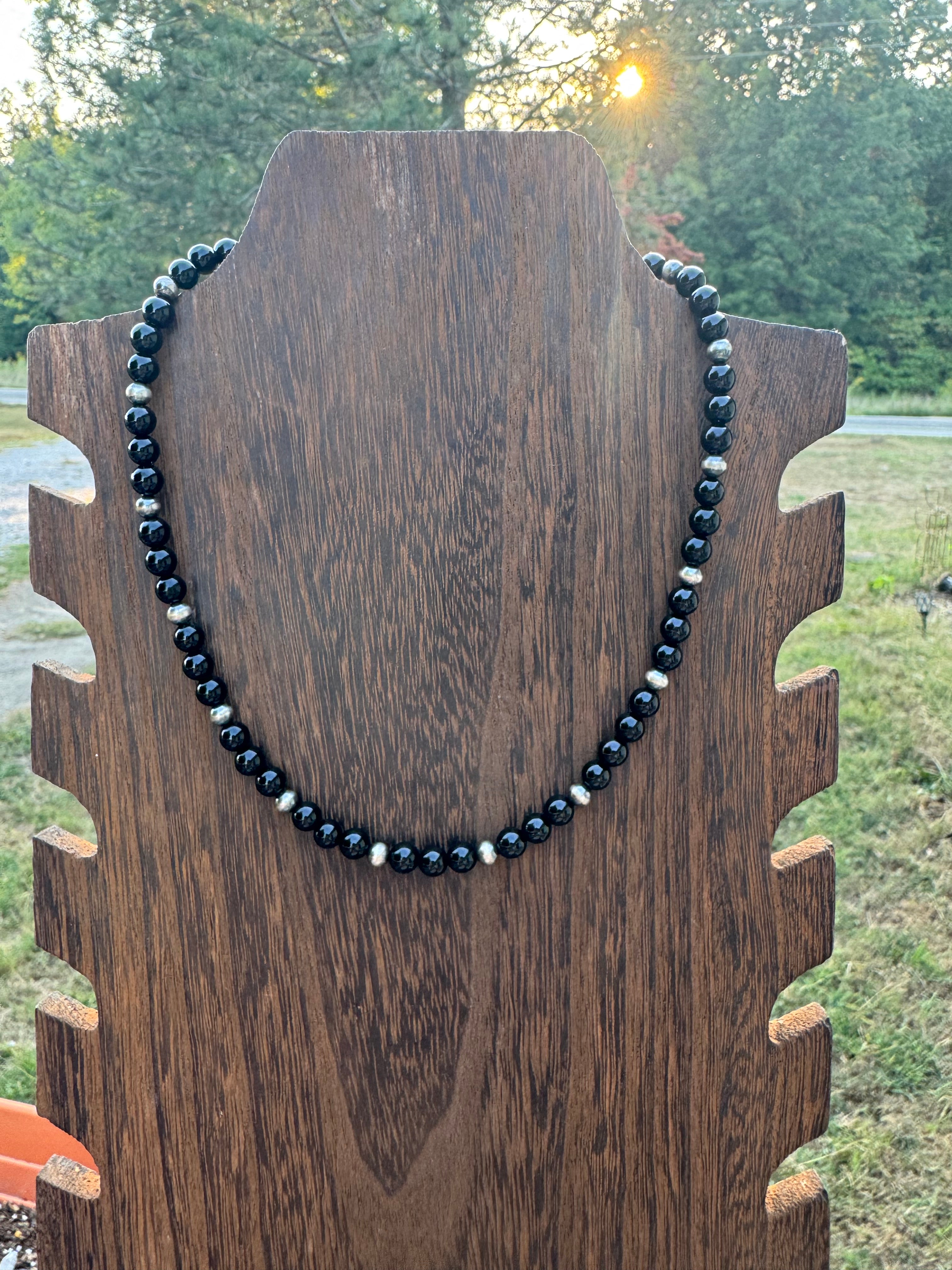 Black Onyx with 5MM sterling silver pearls