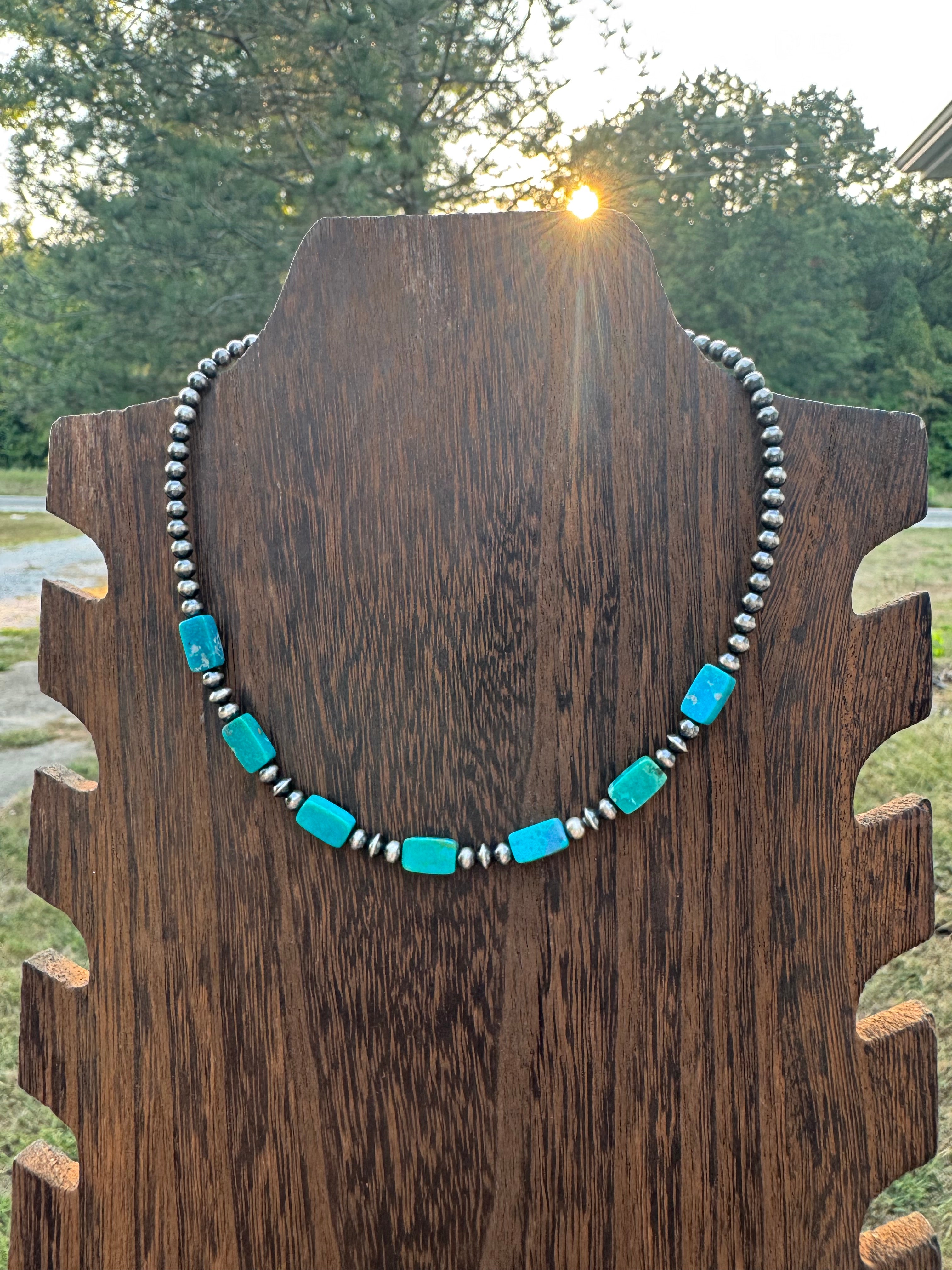 Square turquoise sterling silver neck necklace