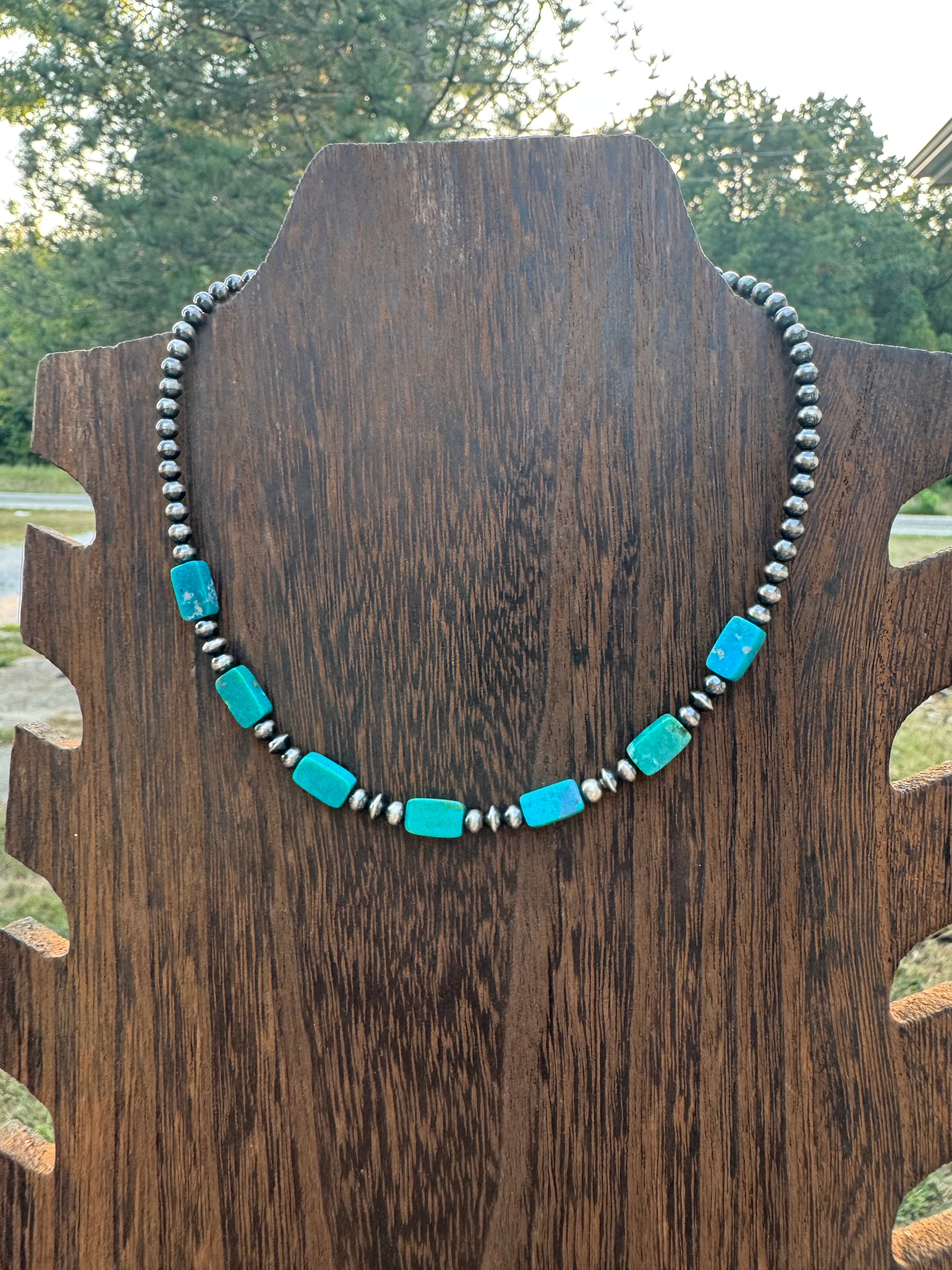 Square turquoise sterling silver neck necklace