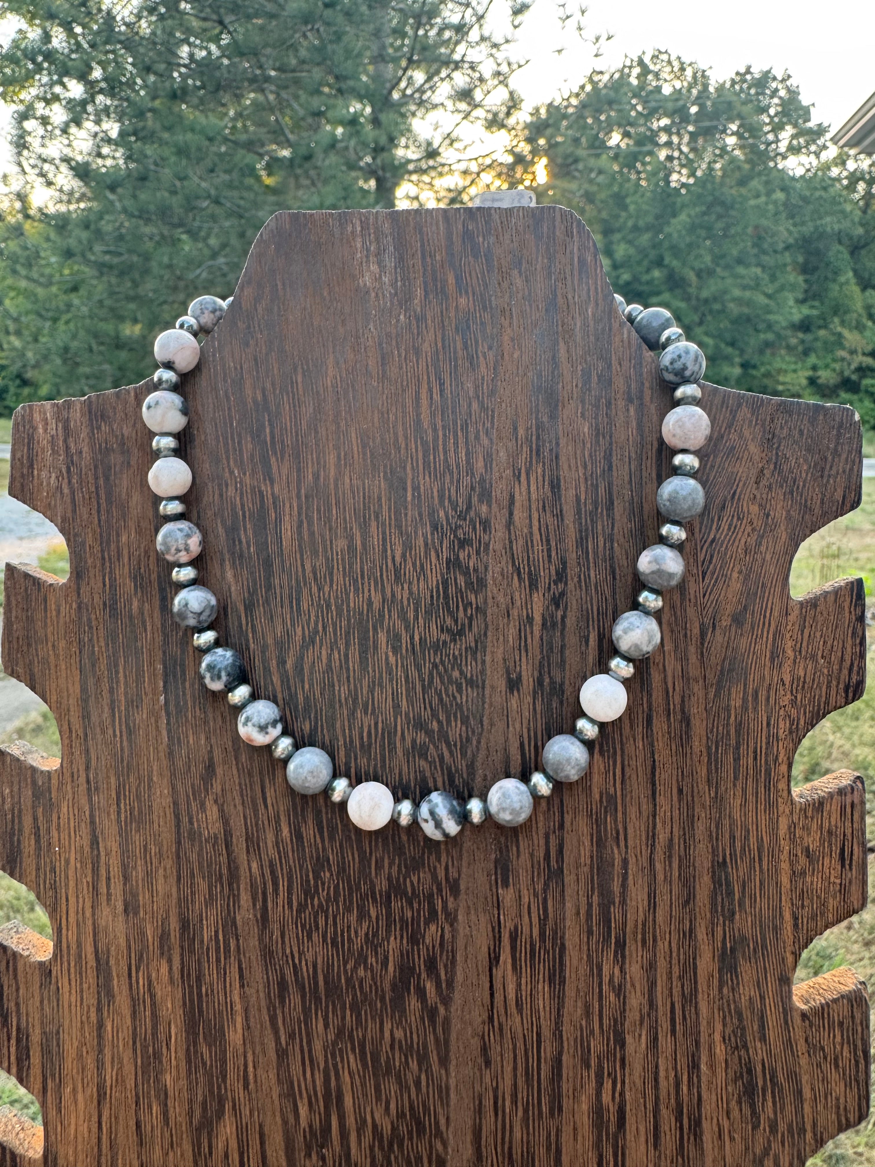 Pink opal with sterling silver necklace