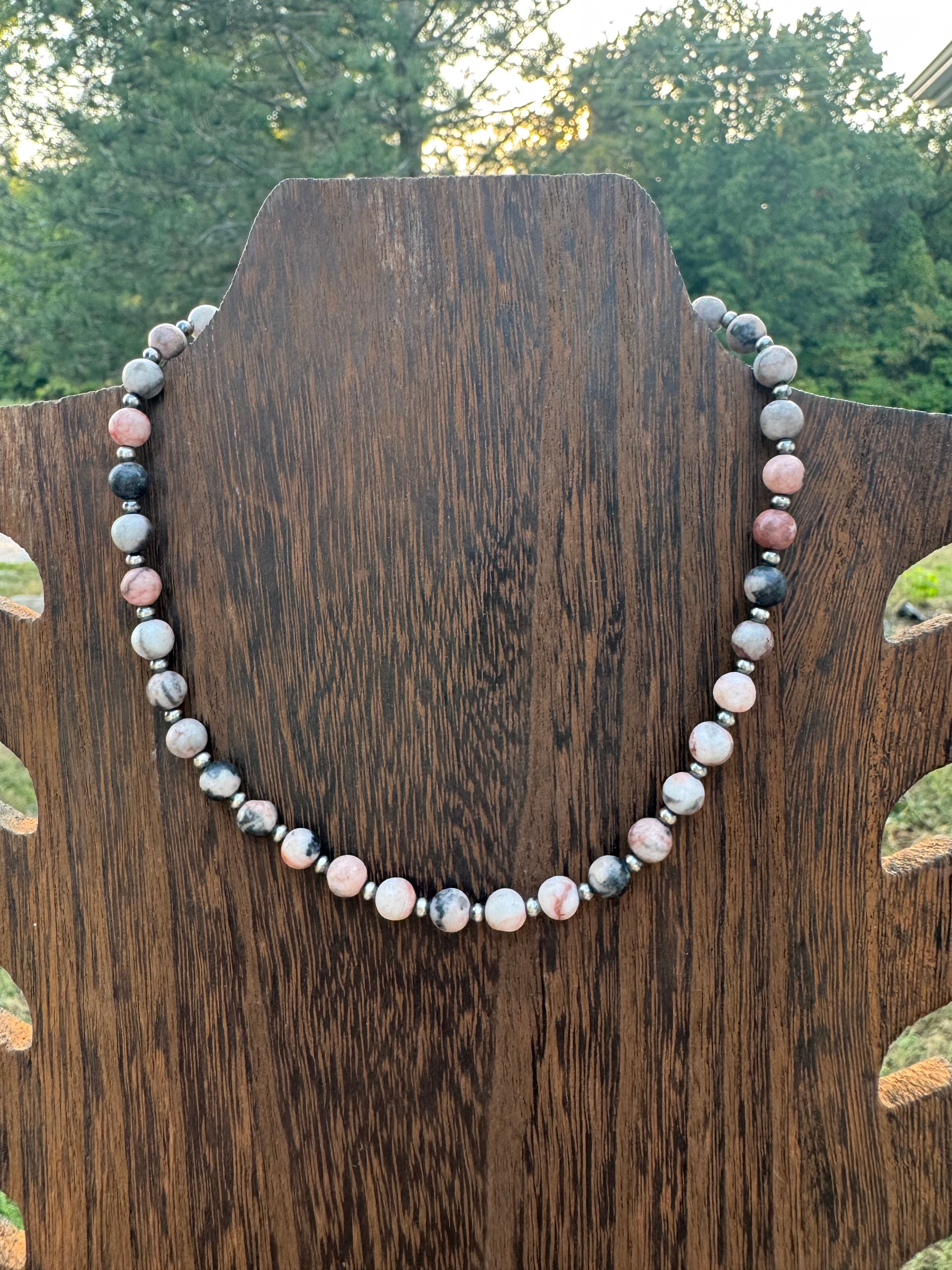 Pink Opal and sterling silver necklace