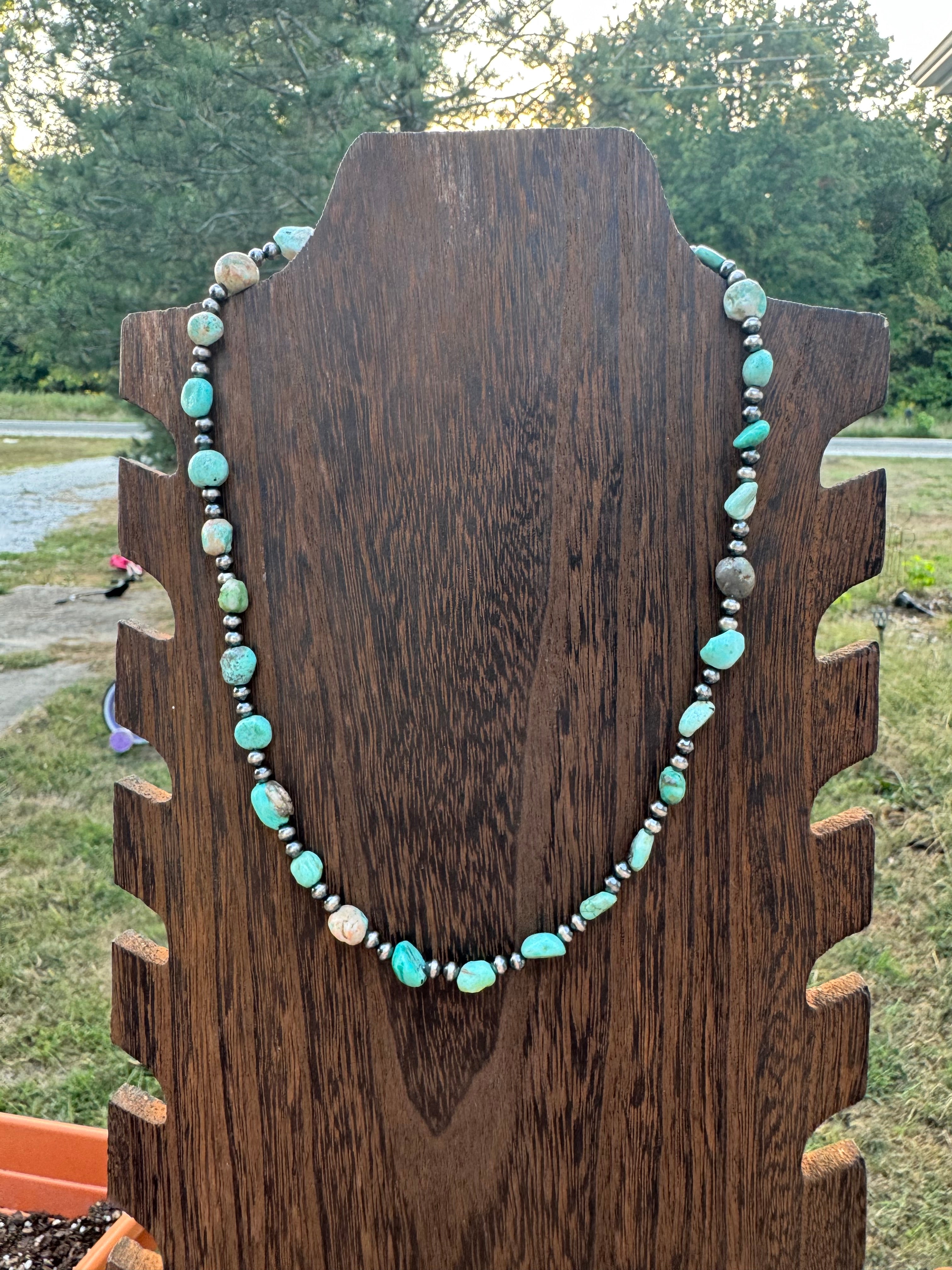 4MM sterling silver, pearl turquoise necklace