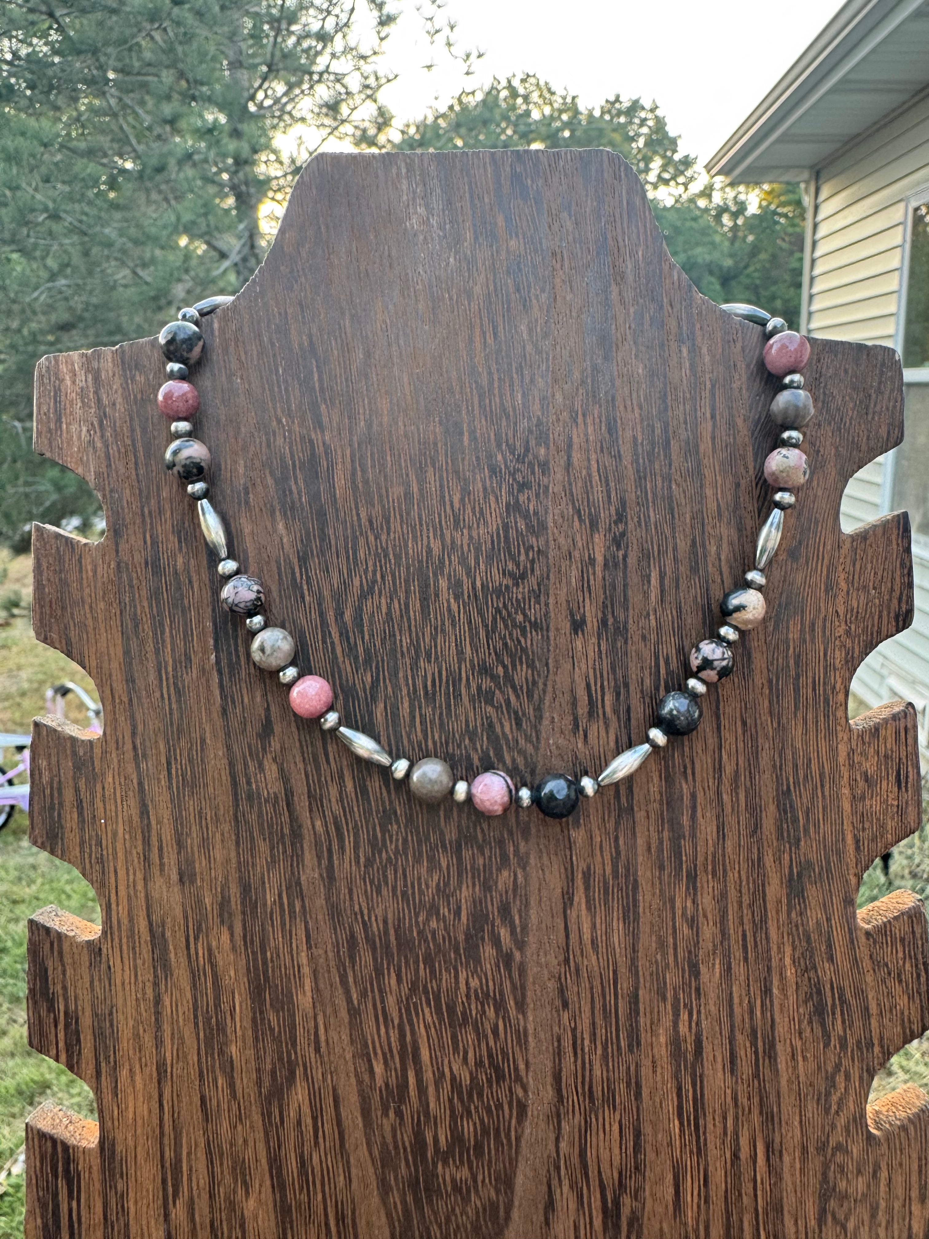 Rhodonite with sterling silver necklace
