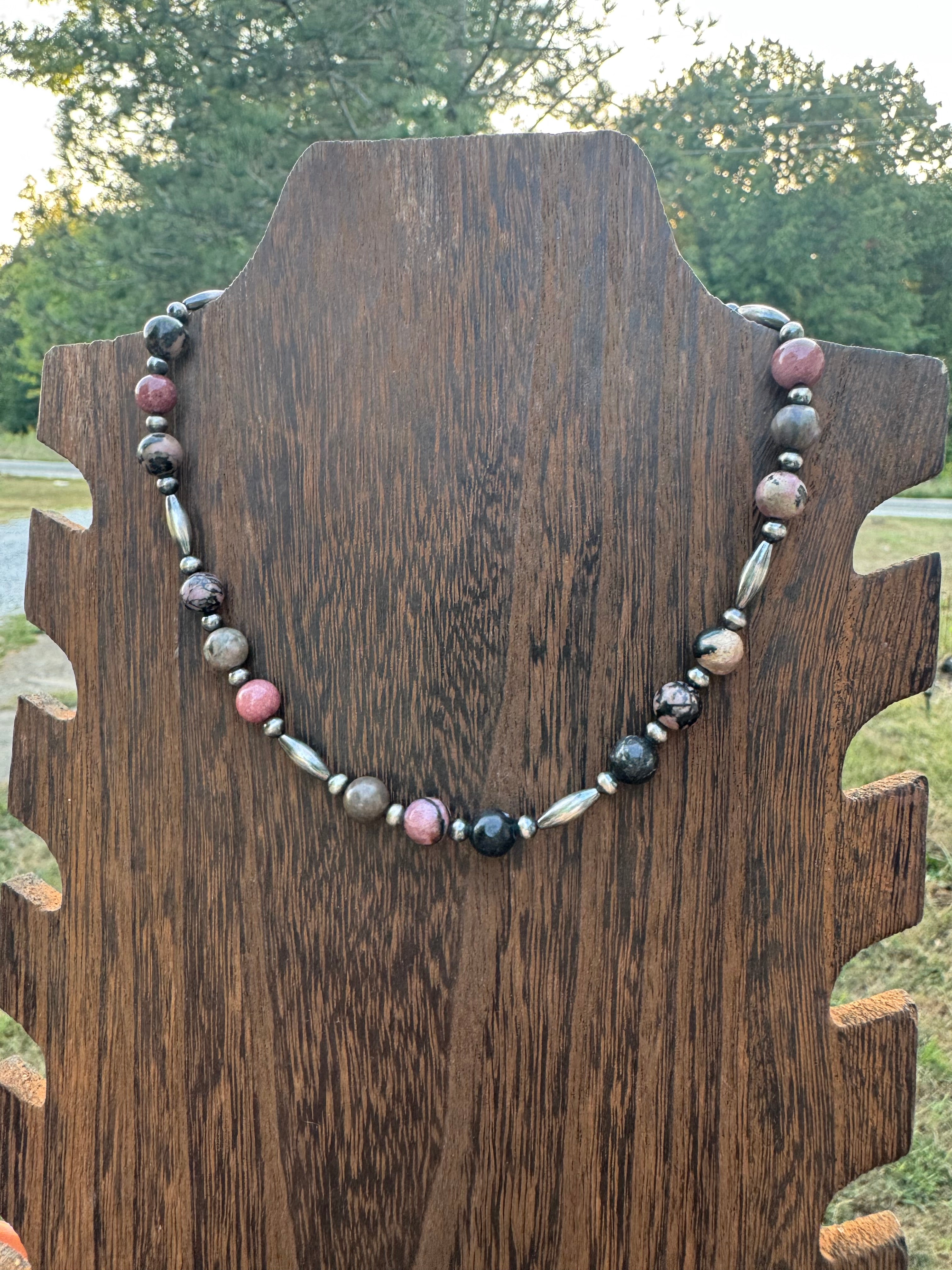 Rhodonite with sterling silver necklace