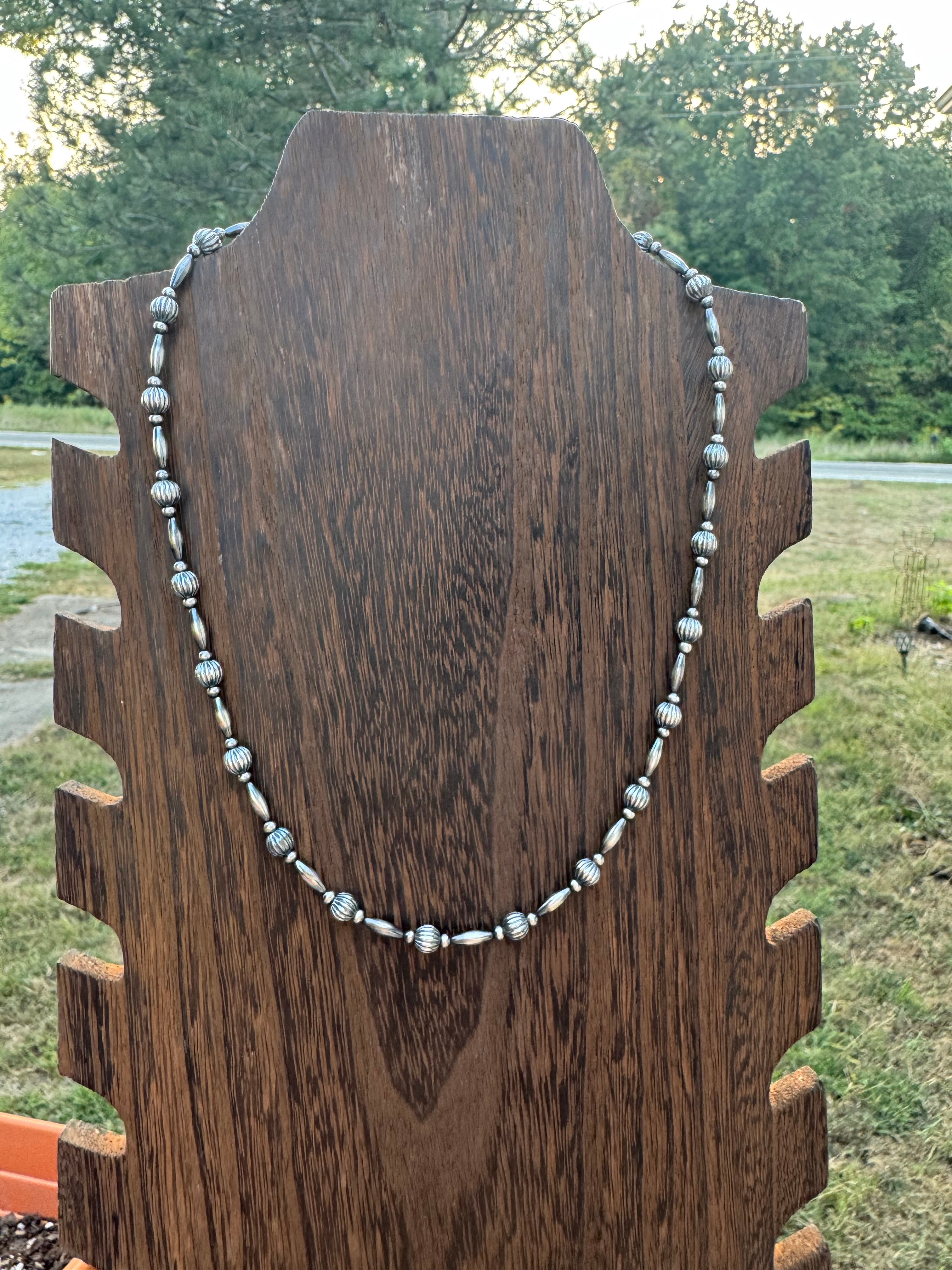 Sterling, silver melon and torpedo necklace