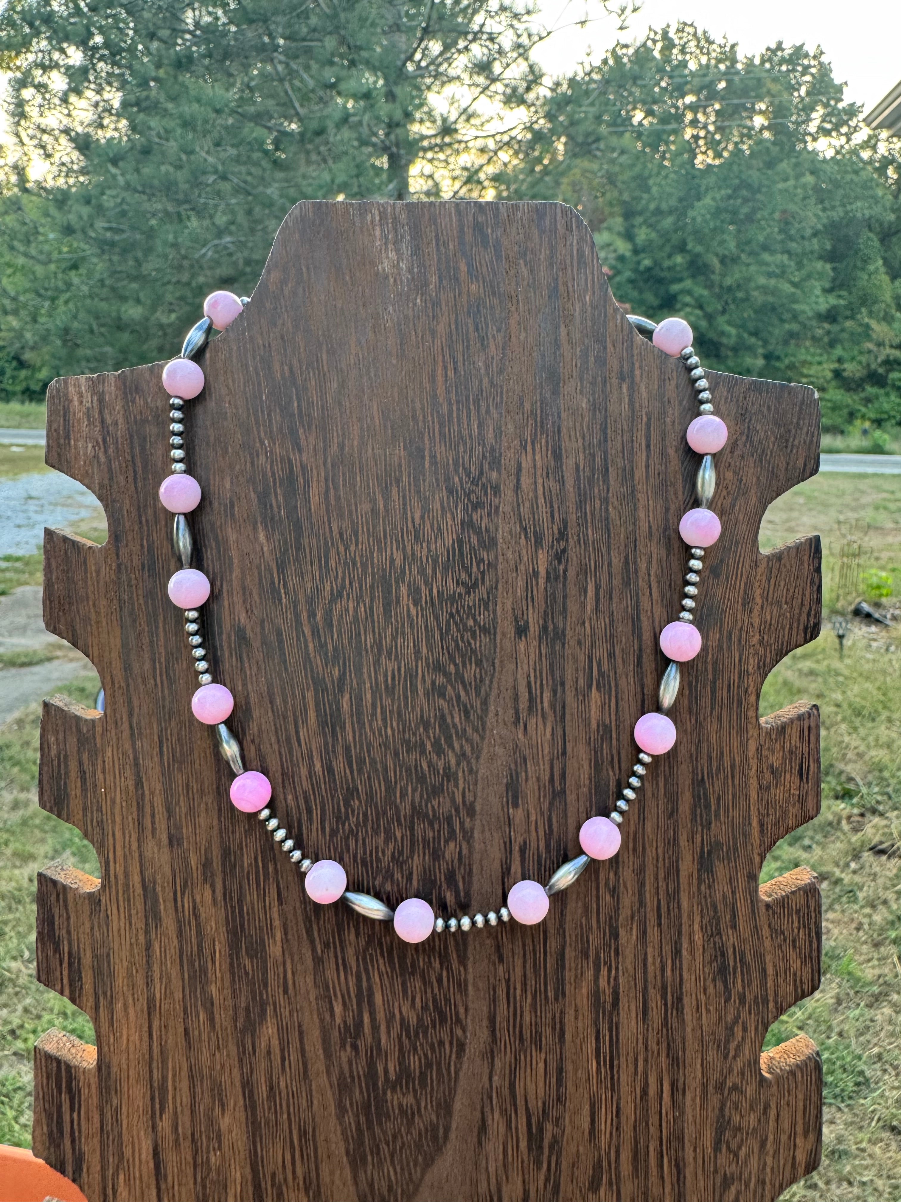 Pink conch sterling silver necklace