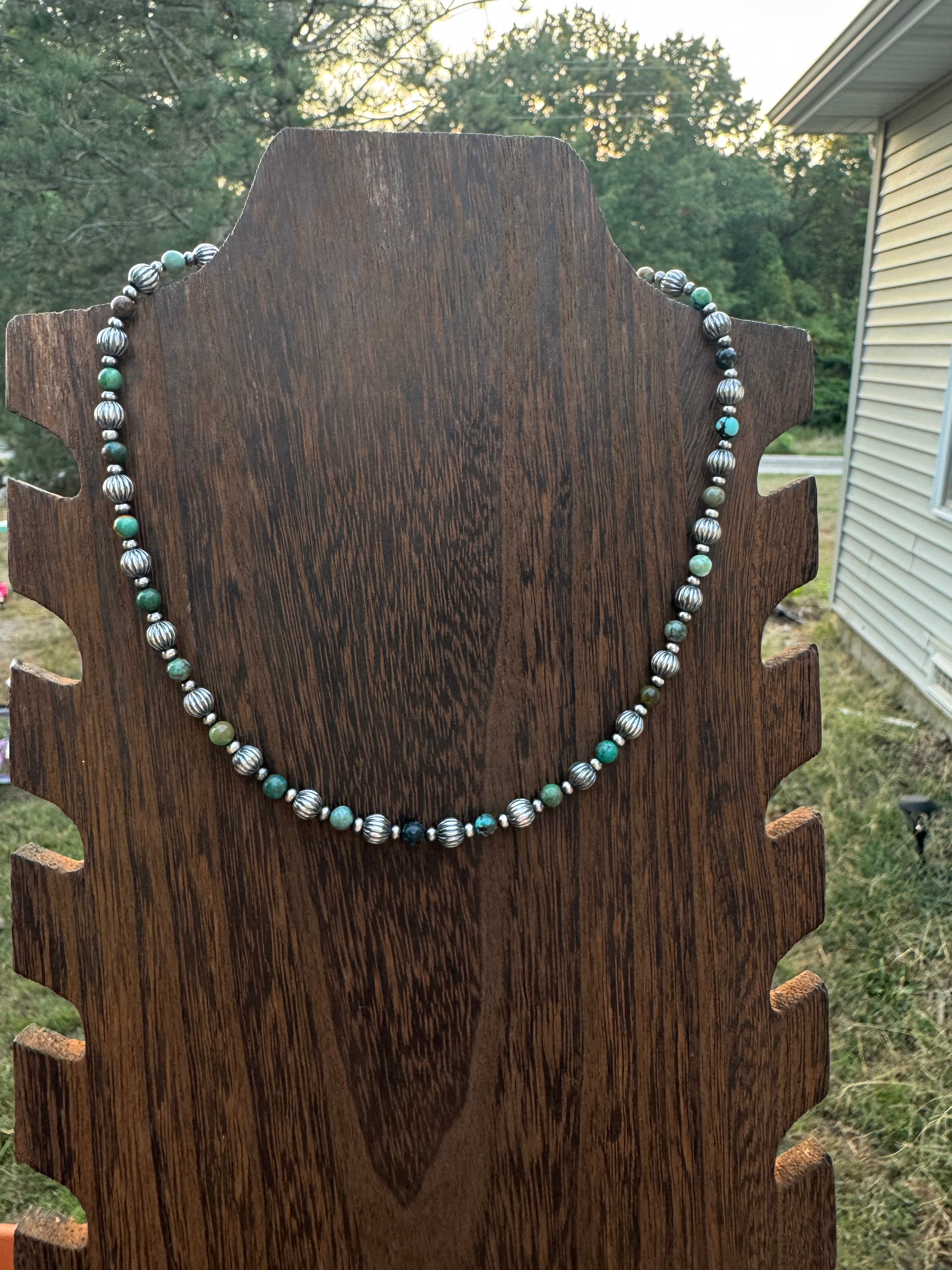 Corrugated melon and turquoise necklace