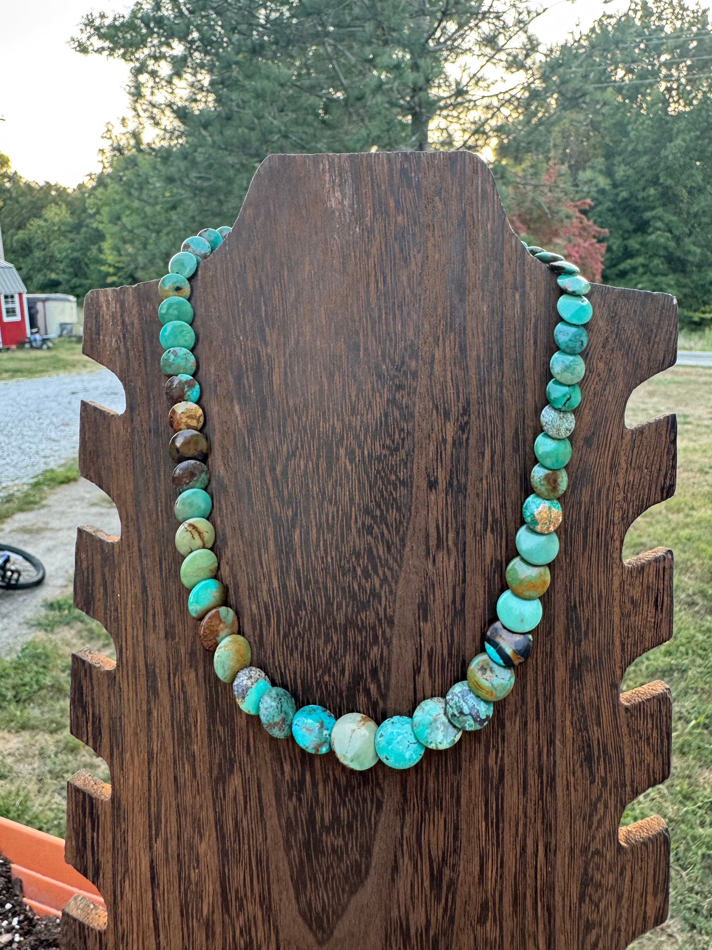 Flat turquoise necklace 16 inches long