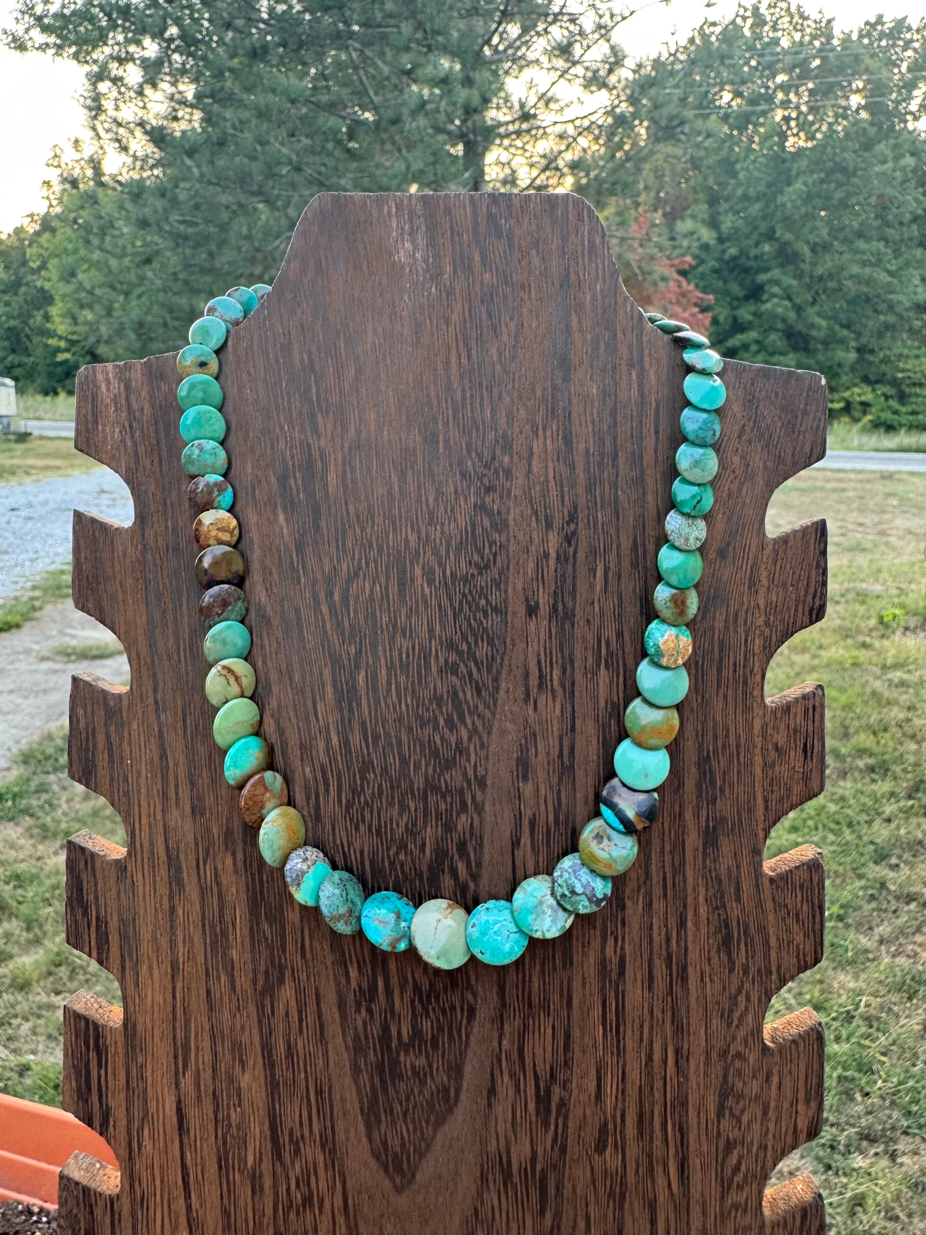 Flat turquoise necklace 16 inches long