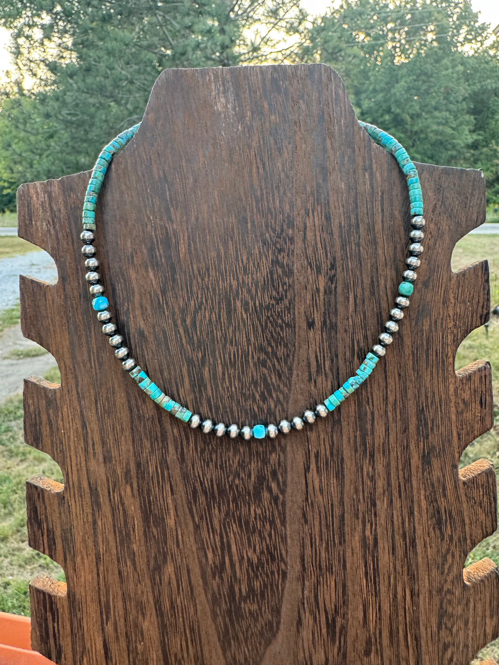 5MM sterling silver pearls with turquoise necklace
