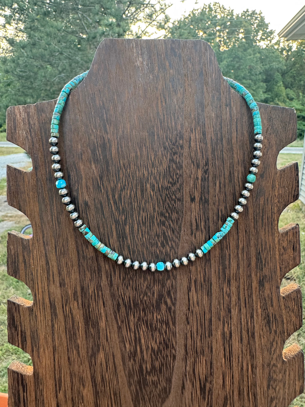 5MM sterling silver pearls with turquoise necklace