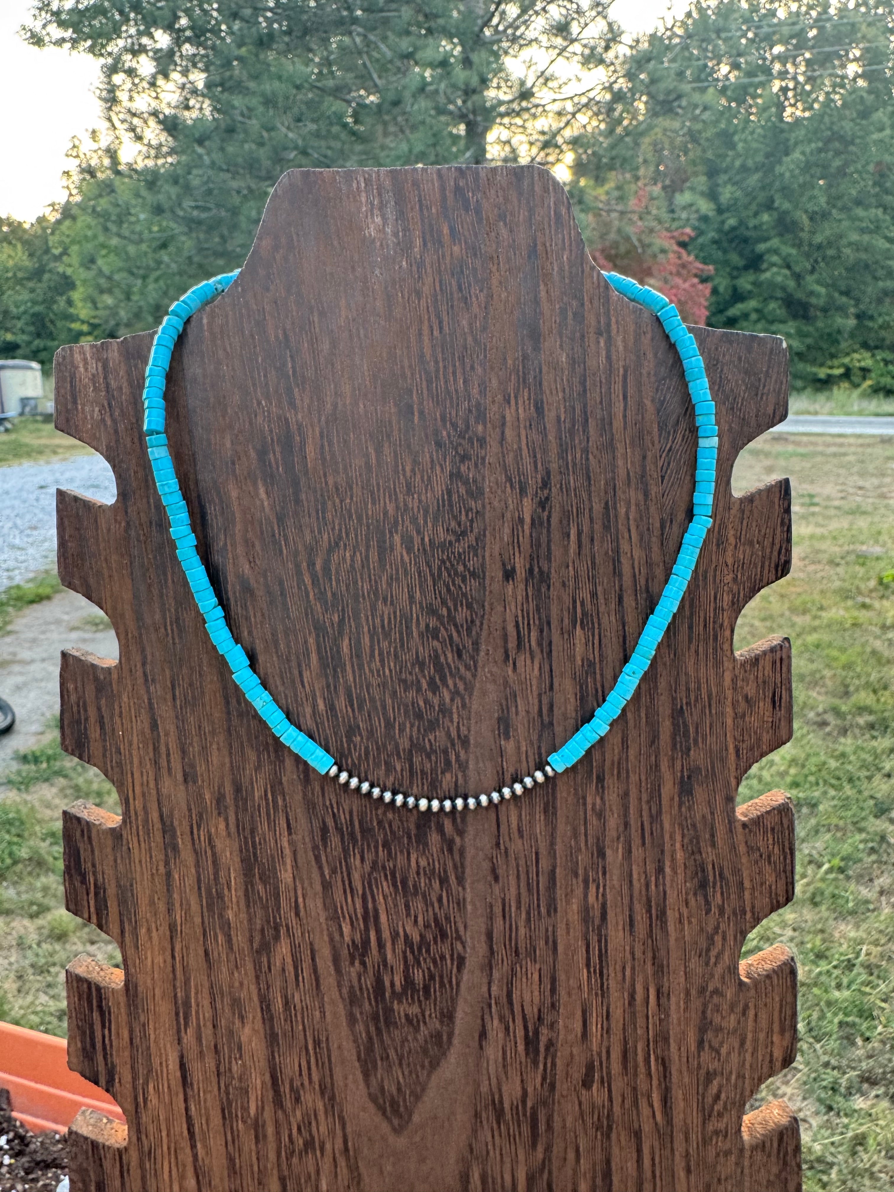14 in. Serling silver turquoise necklace