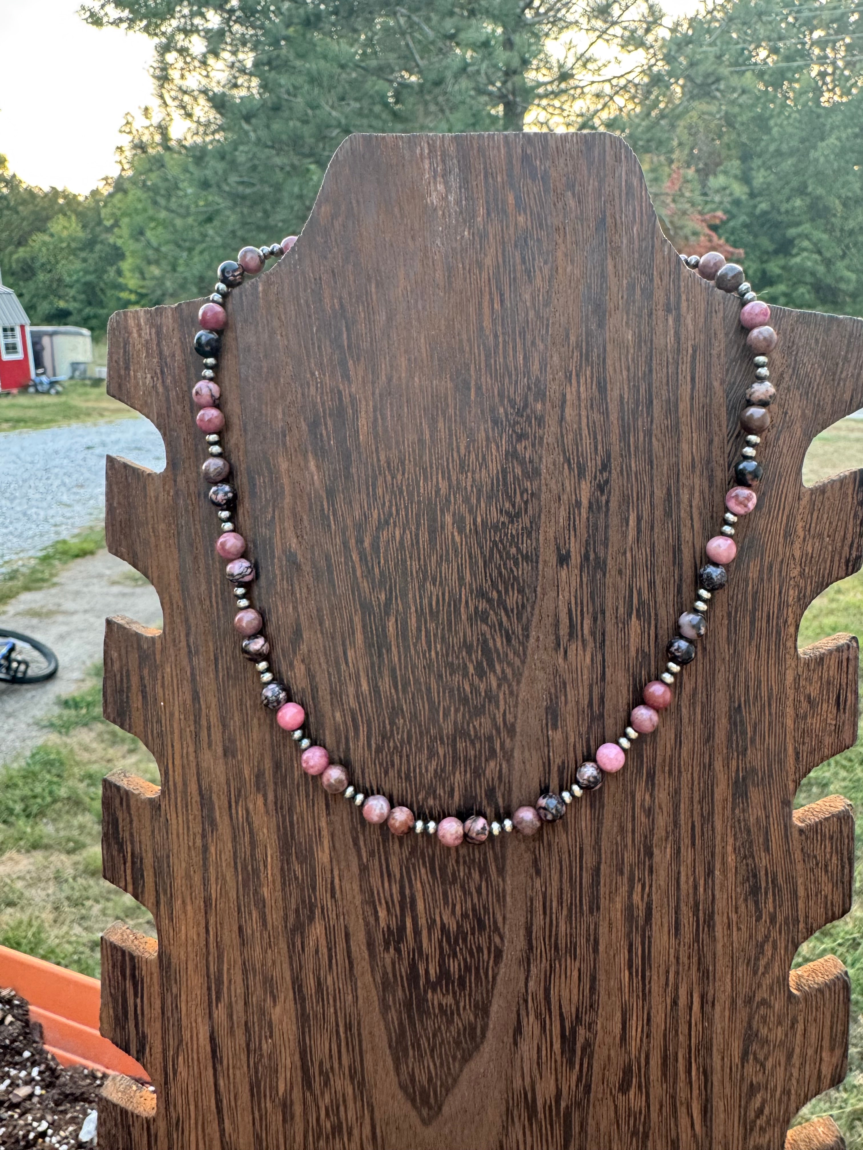 16 inch’s Rhodonite and 3mm sterling silver necklace